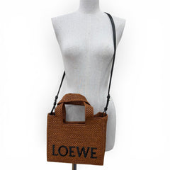 LOEWE A685B59X01 Font Tote Small Raffia Honey Gold Leather Trim 2-Way Shoulder Bag/Handbag for Women, with Dust Bag — Like New