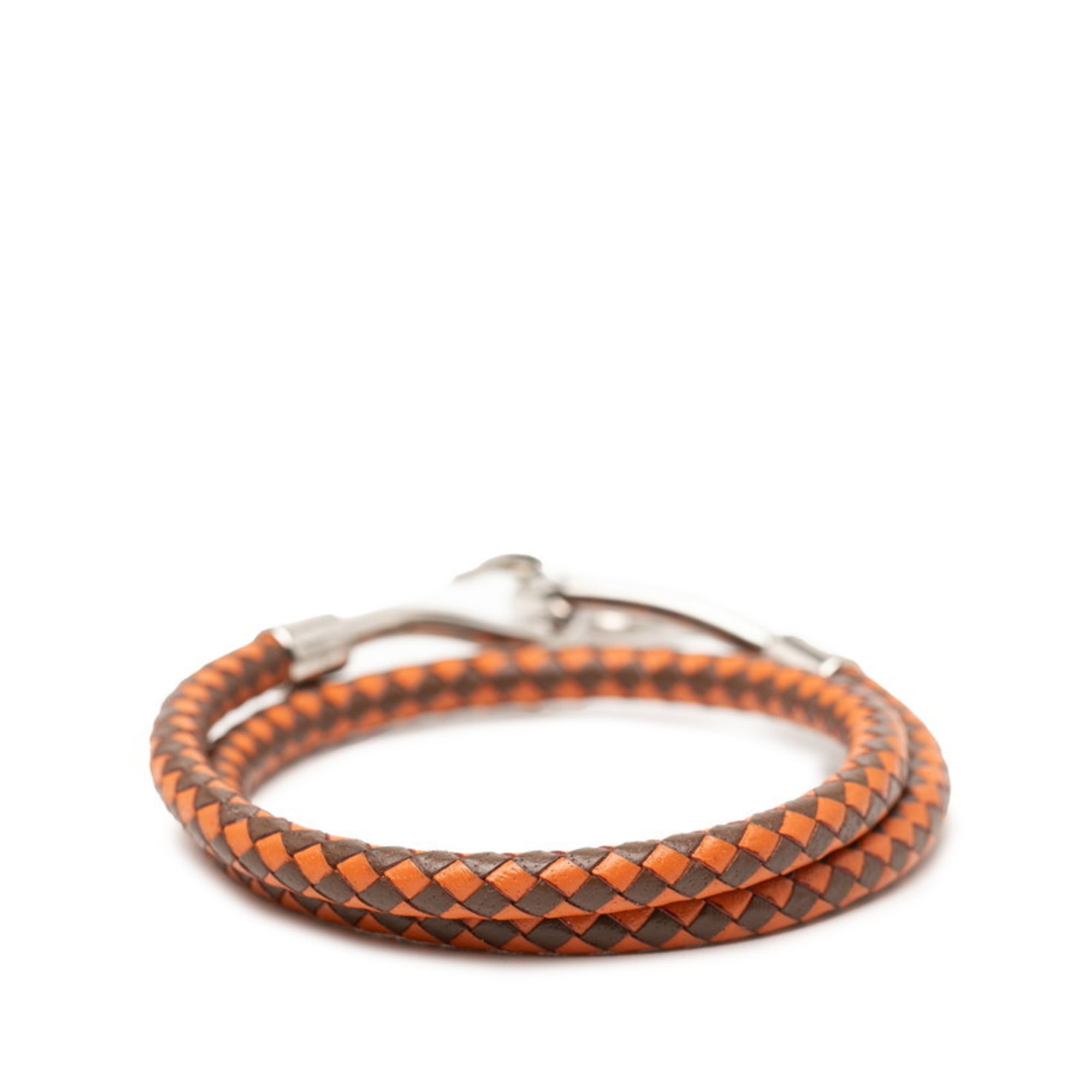 Hermes Jumbo Choker Bracelet in Brown and Silver Leather Metal for Women
