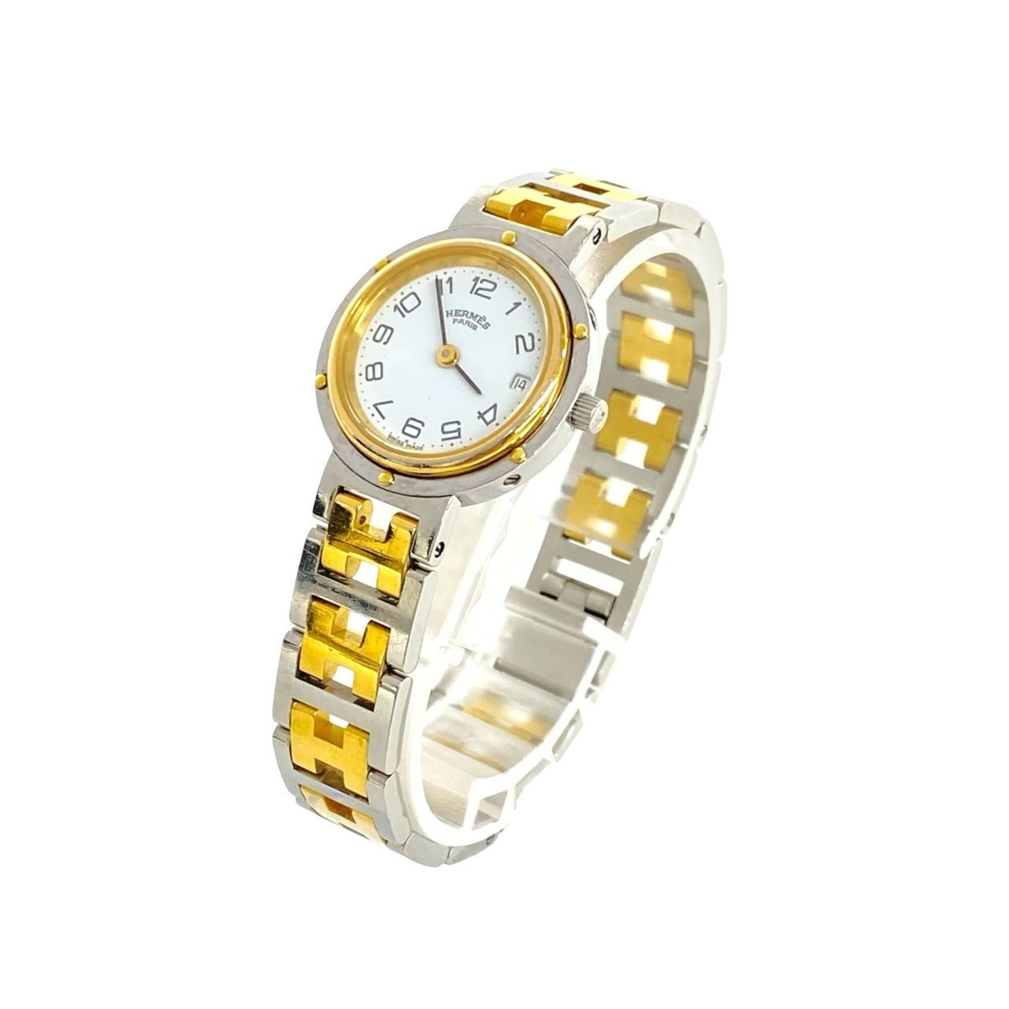 HERMES Clipper Stainless Steel GP Quartz Wristwatch, Silver/Gold, 38535 — Good
