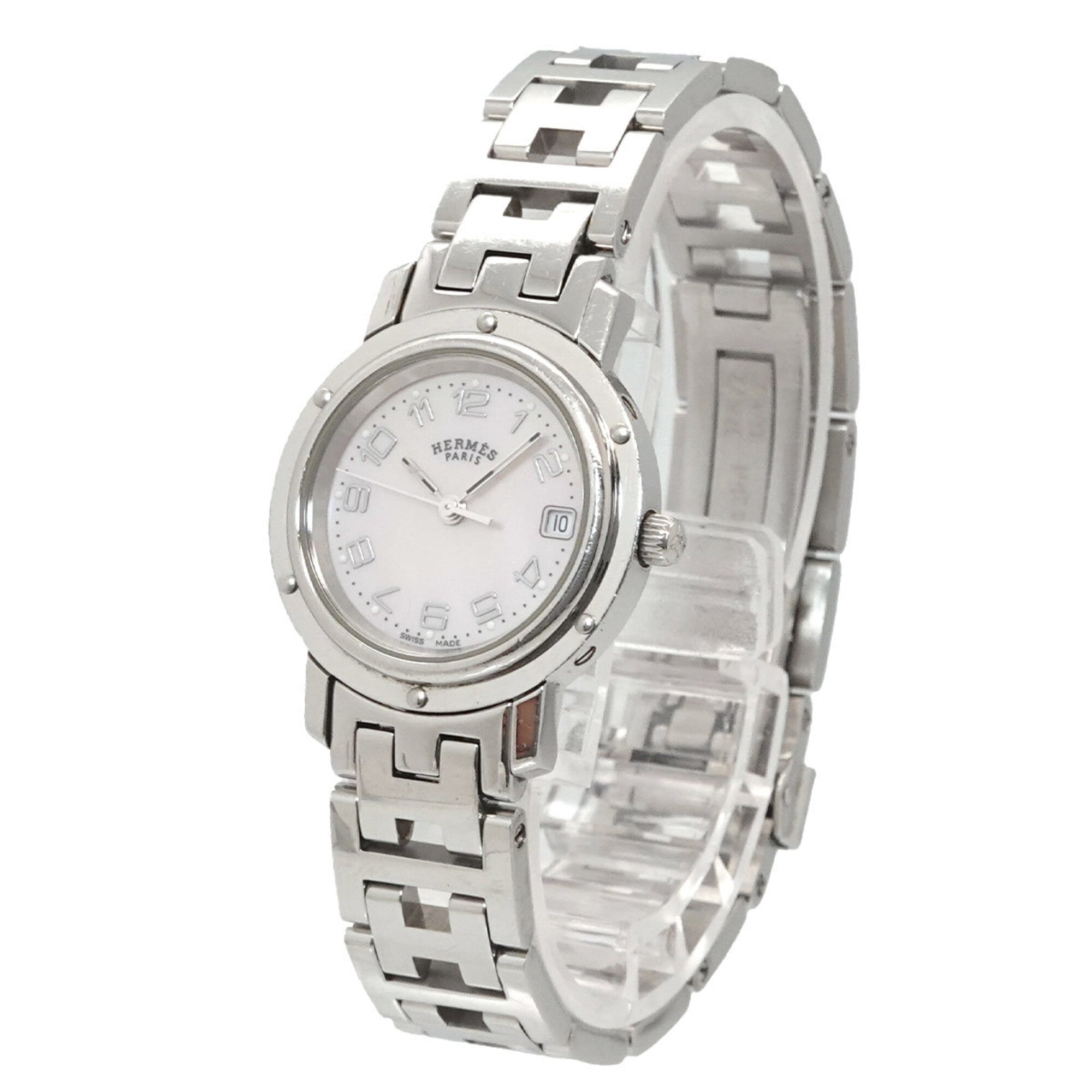 Hermes Clipper Nacre CL4 210 Women's Watch, Date Display, Pink Shell, Quartz Watch — Very Good