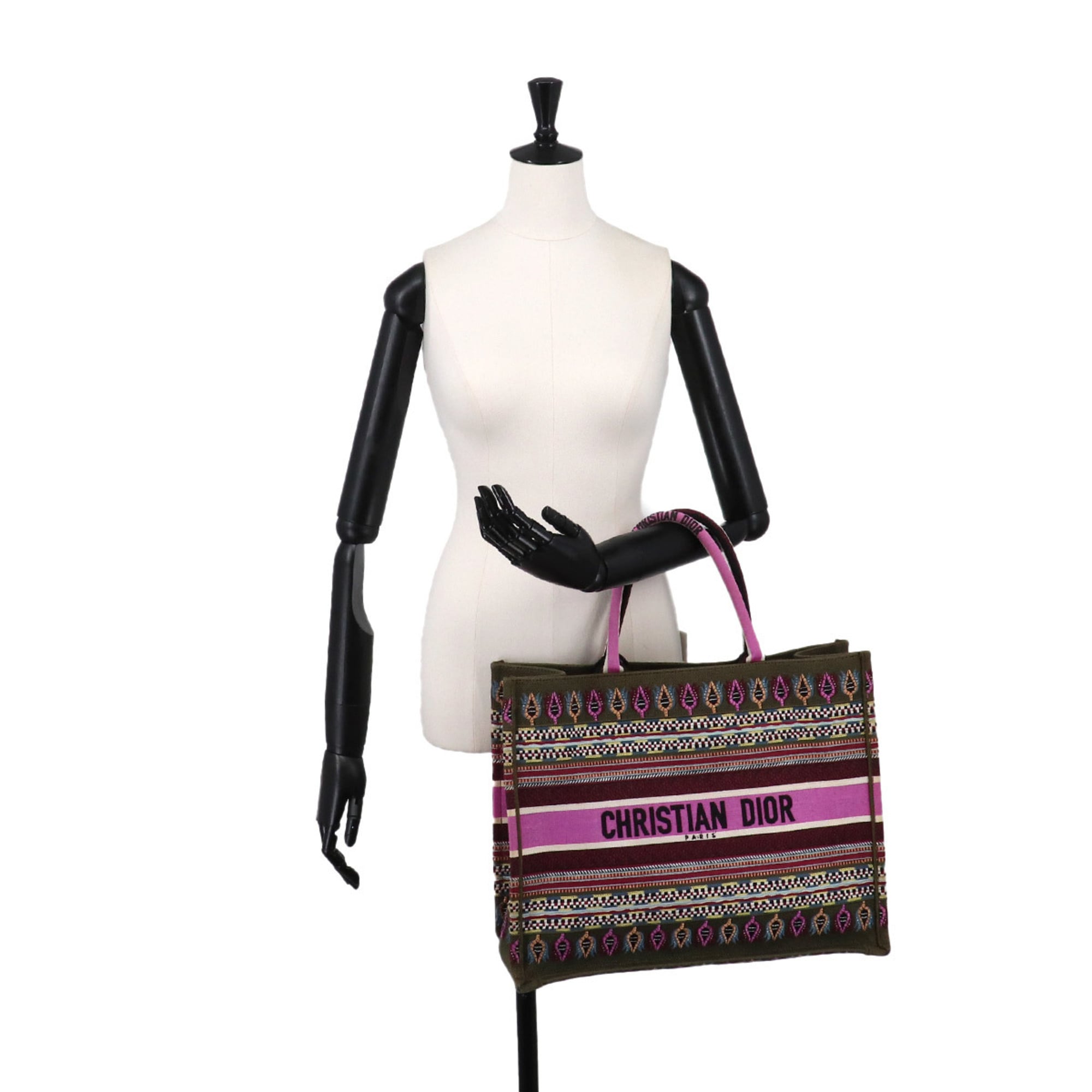 Christian Dior Book Tote Large Handbag, Canvas, Khaki, Multicolor Botanical Print — Like New