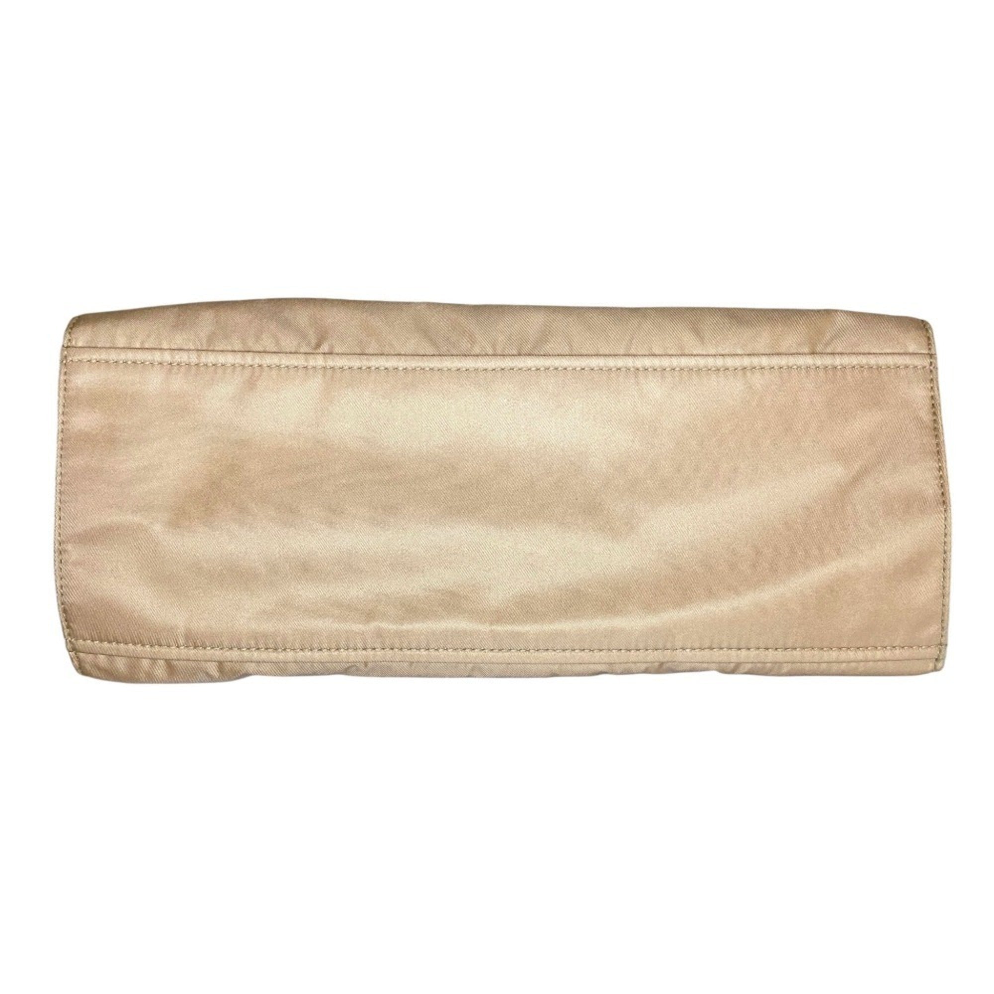 PRADA Prada Triangle Logo Plate Leather Handle Nylon Tote Bag BR1566 Beige Women's