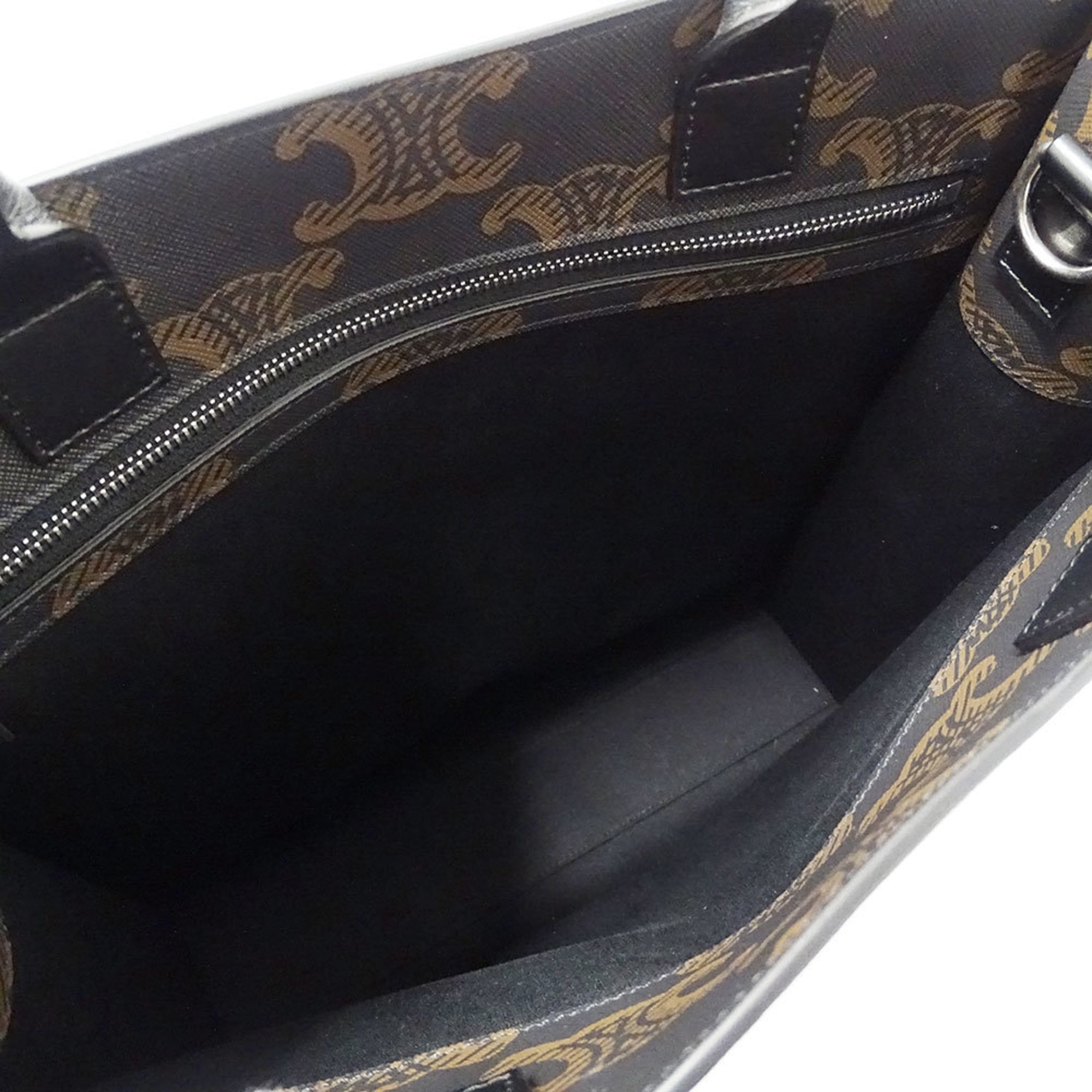 Celine Women's Tote/Shoulder Bag, Triomphe Canvas, Vertical Cabas, Medium, Black/Brown, Handbag/Shoulder Bag