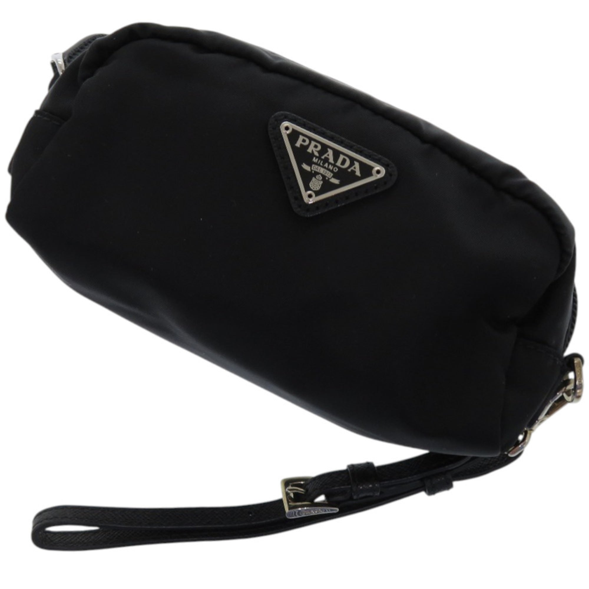 Like new Prada pouch with strap, 1NE175 nylon, silver hardware, black, 0351 PRADA — Like New