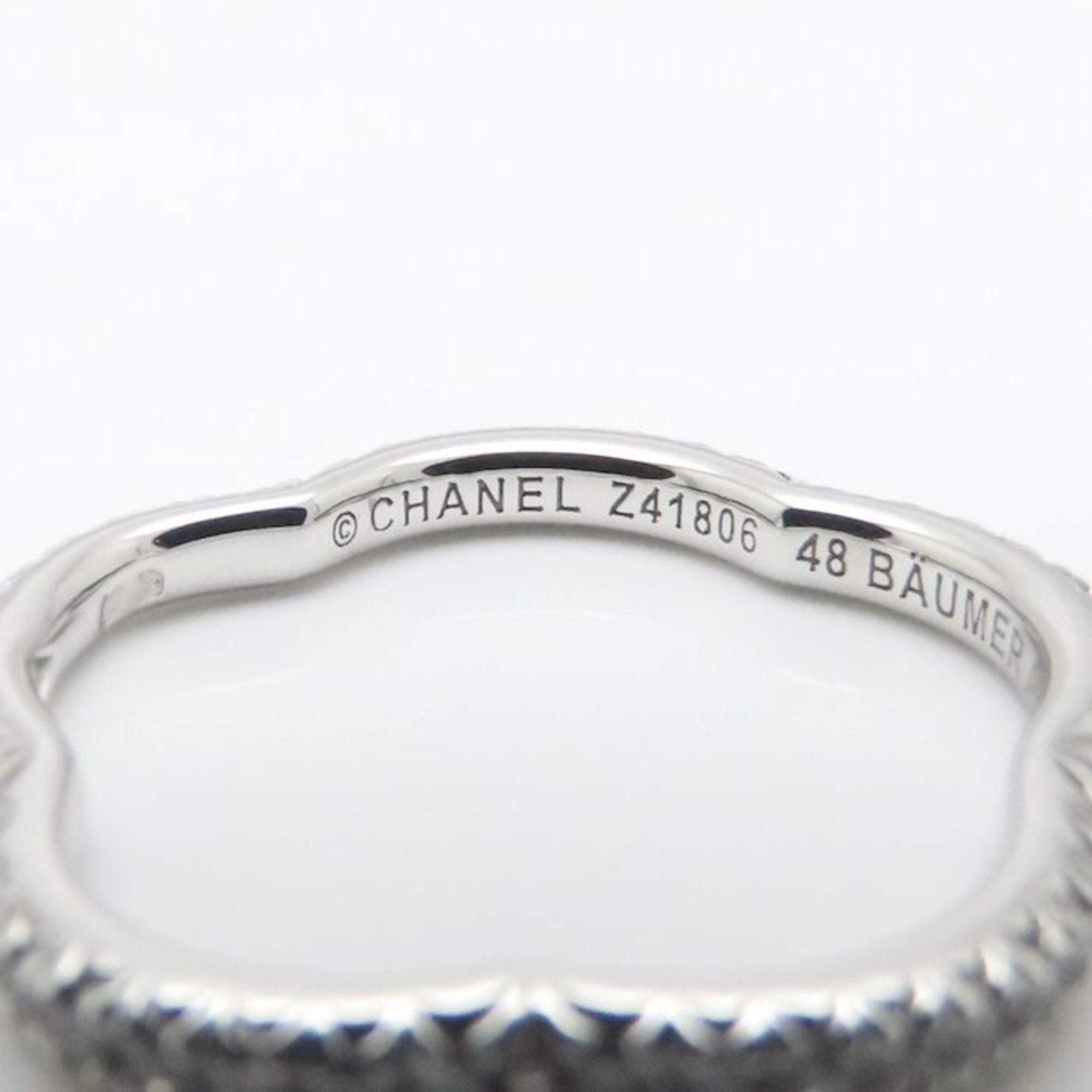 CHANEL Camellia Diamond Eternity Ring, Size #48, 18K White Gold, Women's, J3211 295242 — Like New