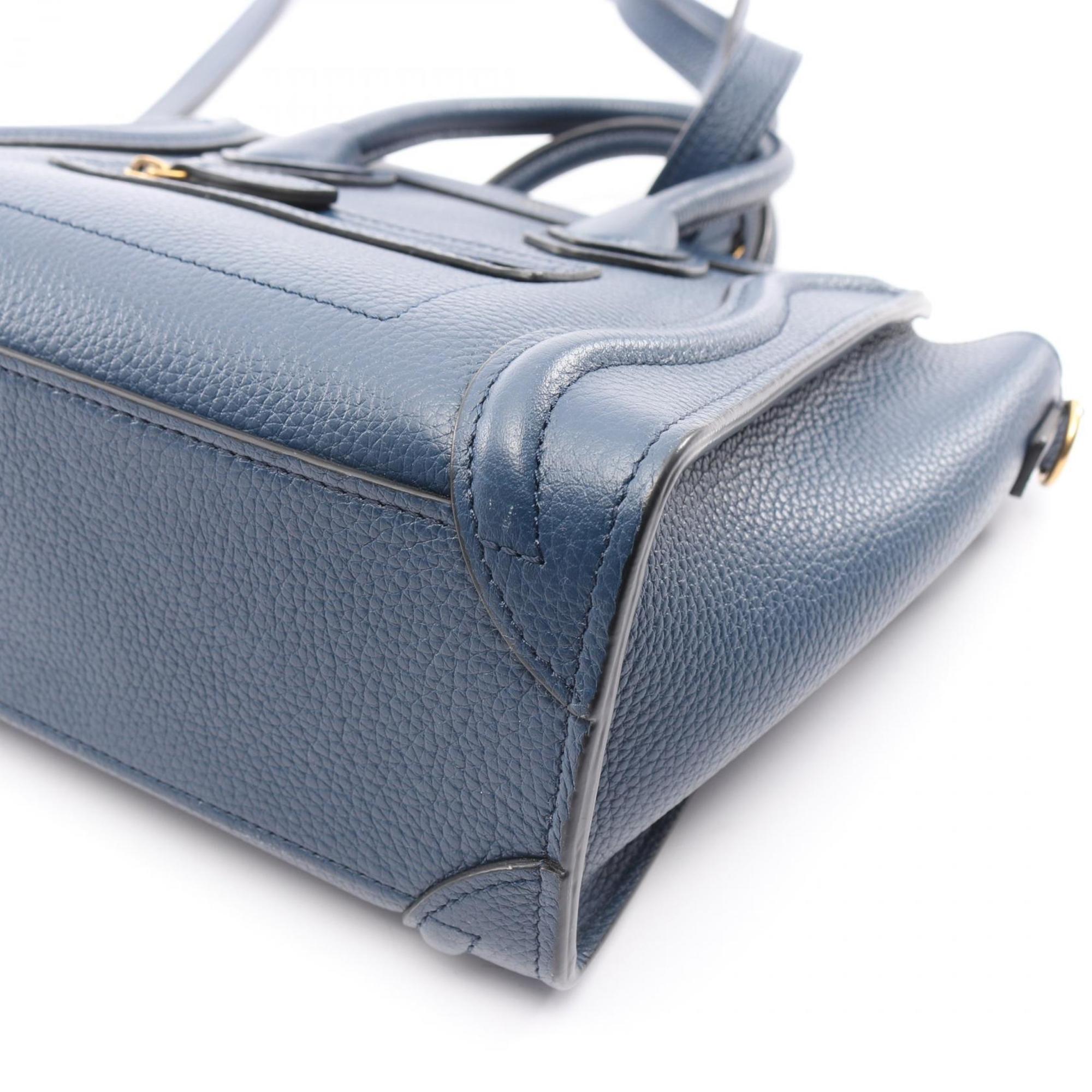 Celine Luggage Nano Shopper Handbag, Leather, Women's, Blue