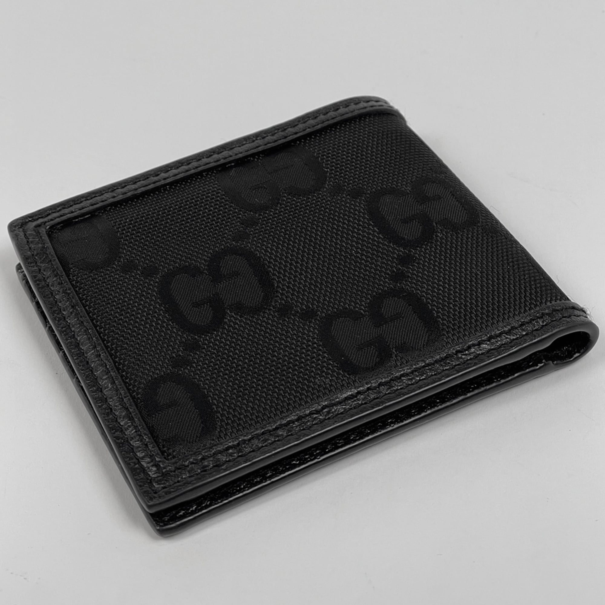 Gucci GG Pattern Off the Grid Bifold Wallet with Bill Compartment and Coin Purse, Nylon Canvas, Black, 625574, Women's