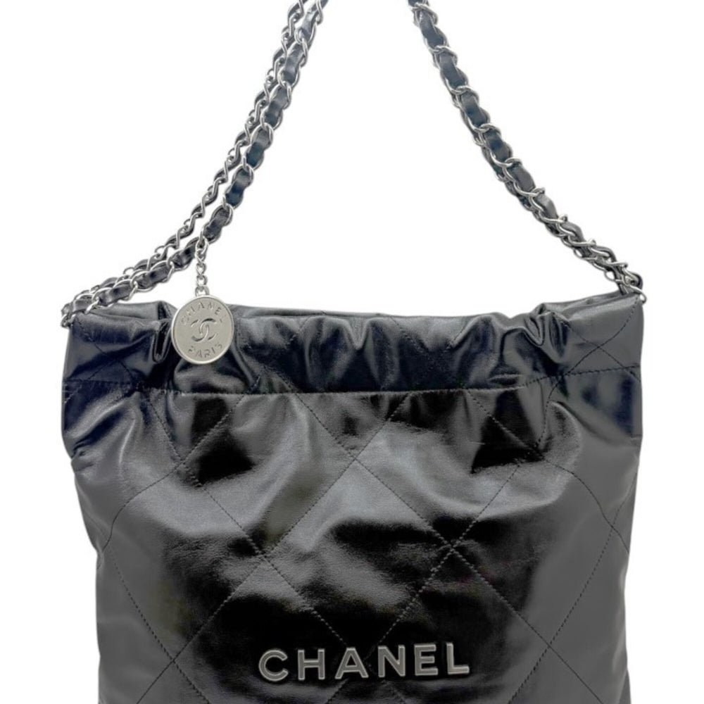CHANEL Matelassé 22 Small Handbag, Calfskin, Black AS3260, Chain Tote, Women's — Like New