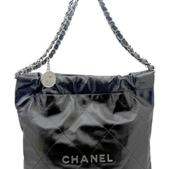CHANEL Matelassé 22 Small Handbag, Calfskin, Black AS3260, Chain Tote, Women's — Like New