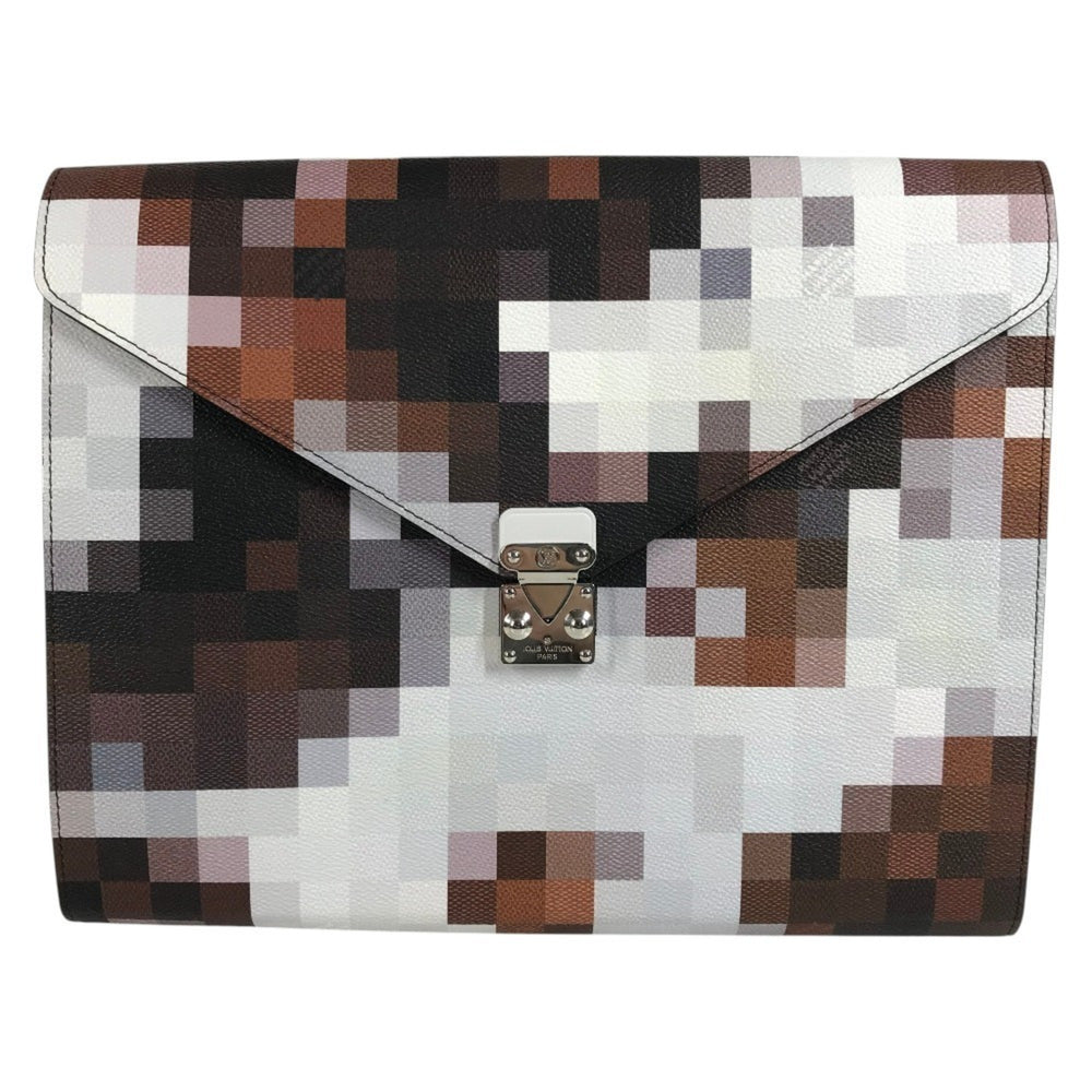 LOUIS VUITTON GI1137 Pixel Folder Mark Cowhide Bag Handbag Second Pouch Clutch Leather Men's Women's Brown Like New — Like New