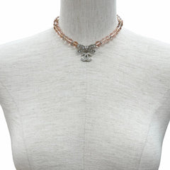 CHANEL (Chanel) 2023 Model B23S Coco Mark Ribbon Rhinestone Choker Necklace, Pink and Silver, with Box, Made in Italy, Women's — Like New