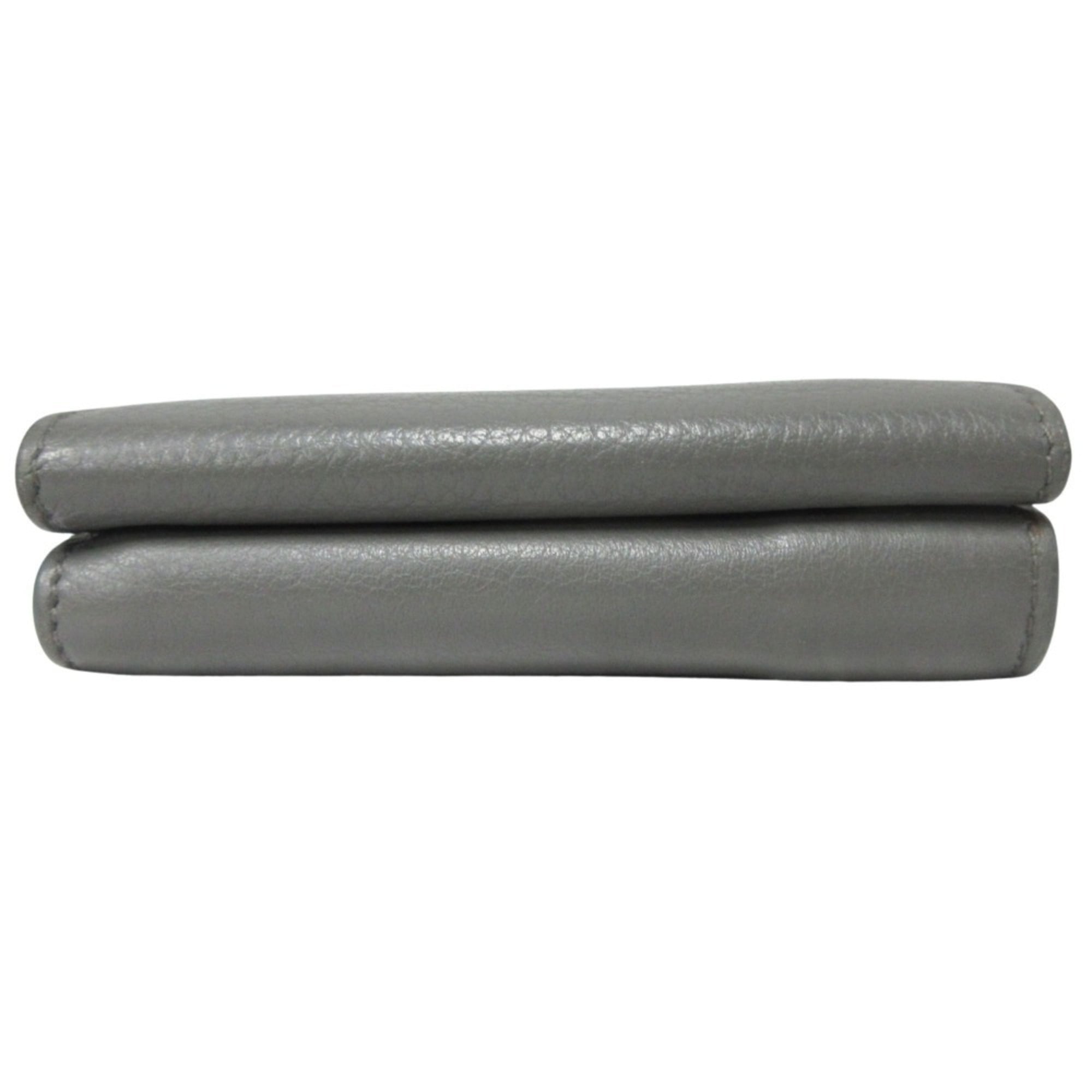 BALENCIAGA Paper Mini Wallet Case, Tri-fold Leather with Logo Print, Gray, 391446, for Men and Women