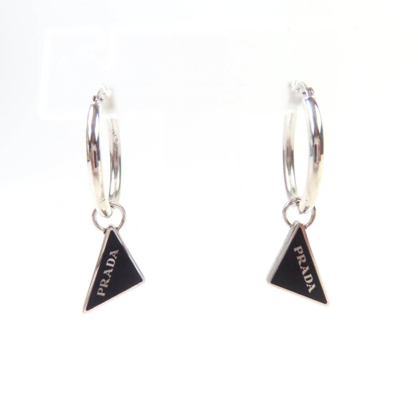 PRADA 2JO750 Symbol Pendant and Earrings, Set of 2, AG925, Triangle Logo, Black Silver, Made in Italy, Weight 4.7g, Women's