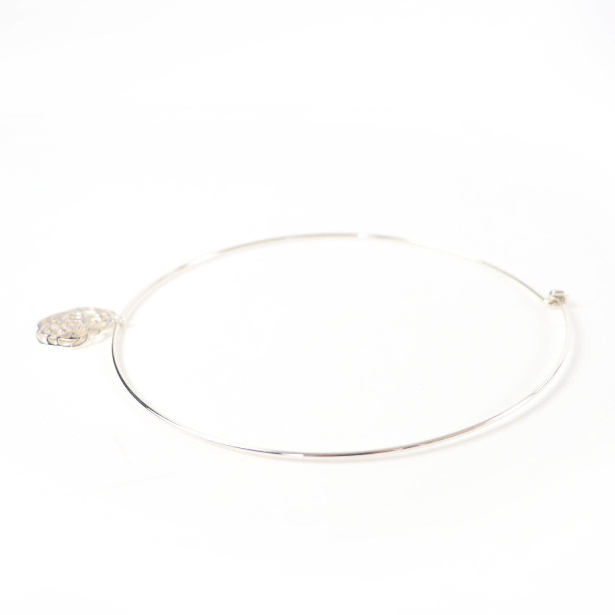 CHANEL 925 Camellia Logo Choker Necklace, Silver, Weight 14.0g, Women's Accessory — Like New