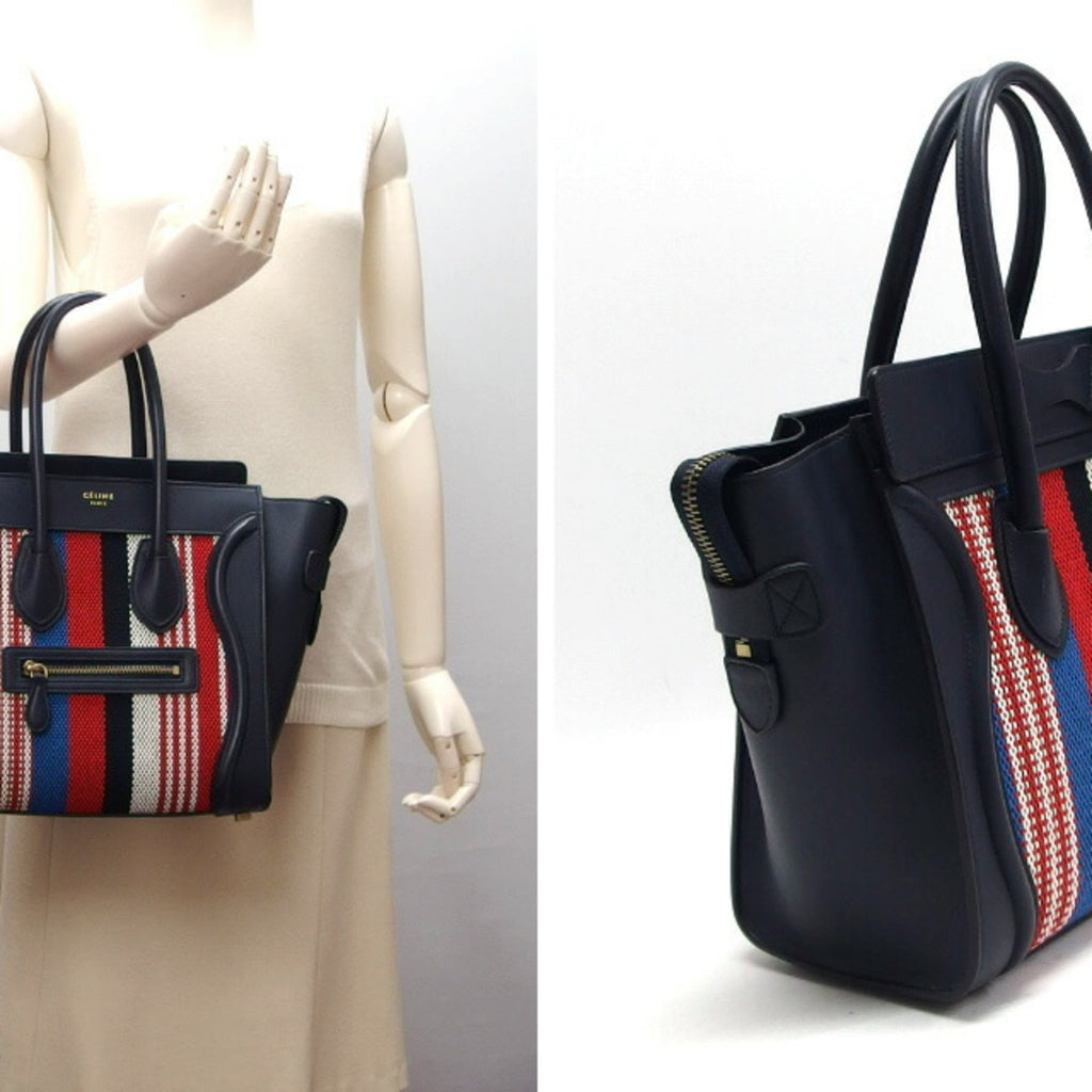 Celine Luggage Micro Shopper Striped Handbag Dark Navy
