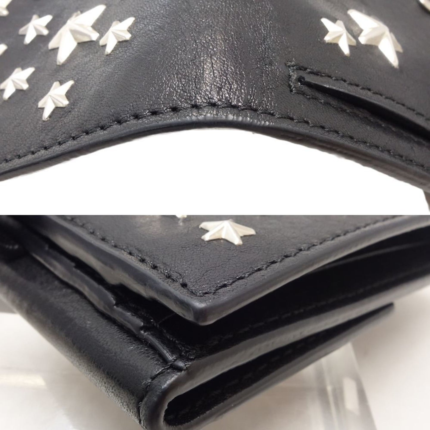 Jimmy Choo Star Studded Frida Bifold Wallet Leather Black 083683