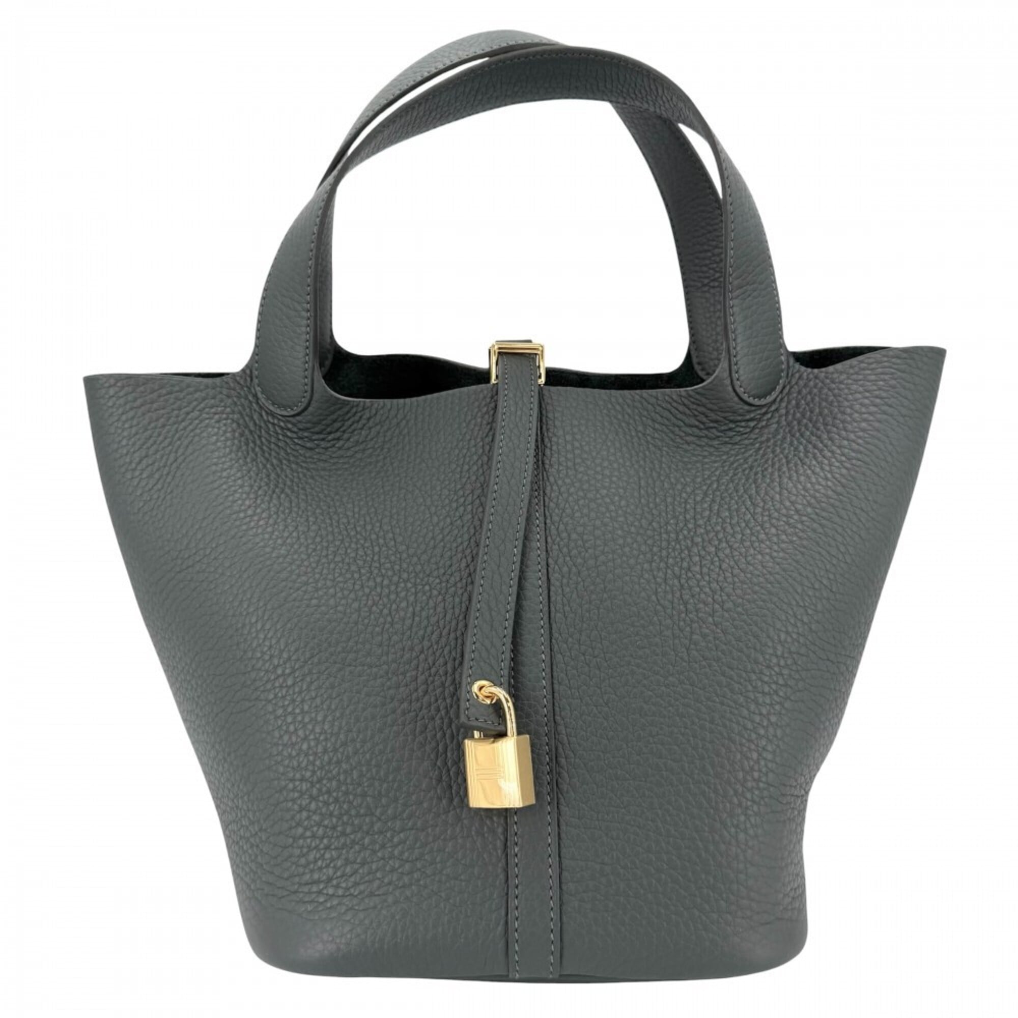 Hermes Picotin Lock MM handbag for women, dark green, HERMES K stamp, Taurillon Clemence leather, Vert Mangrove, gold hardware, 2025 model — Like New