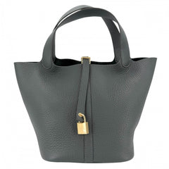 Hermes Picotin Lock MM handbag for women, dark green, HERMES K stamp, Taurillon Clemence leather, Vert Mangrove, gold hardware, 2025 model — Like New