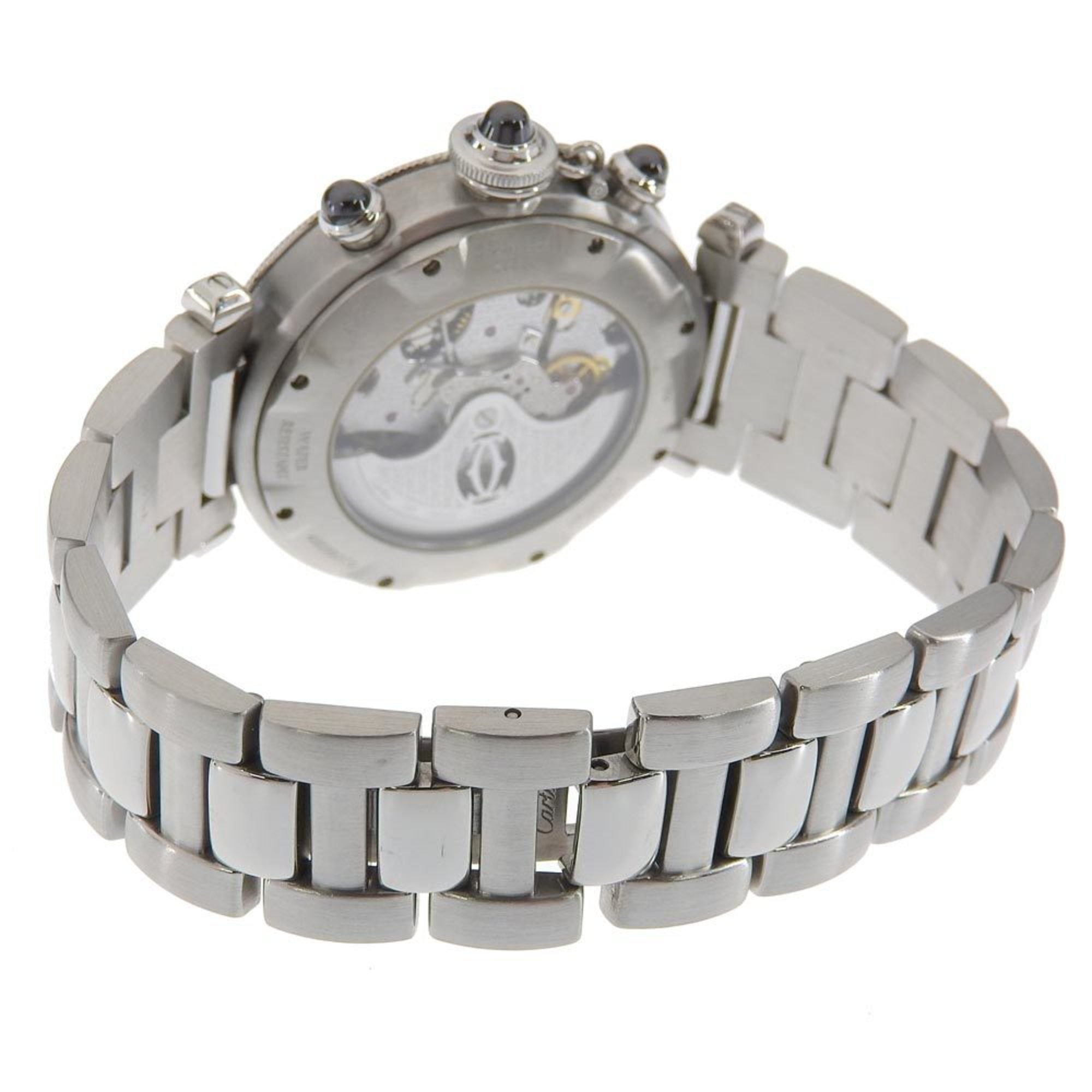 Cartier Pasha Men's Watch, Caliber 205, W3107355, Stainless Steel, Automatic Chronograph, Gray Dial, See-Through Back — Good