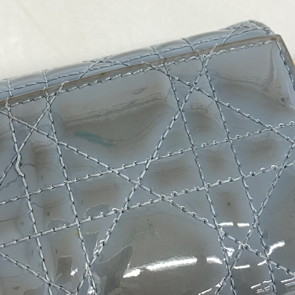 Christian Dior Tri-fold Wallet Cannage Enamel Blue Gray Women's