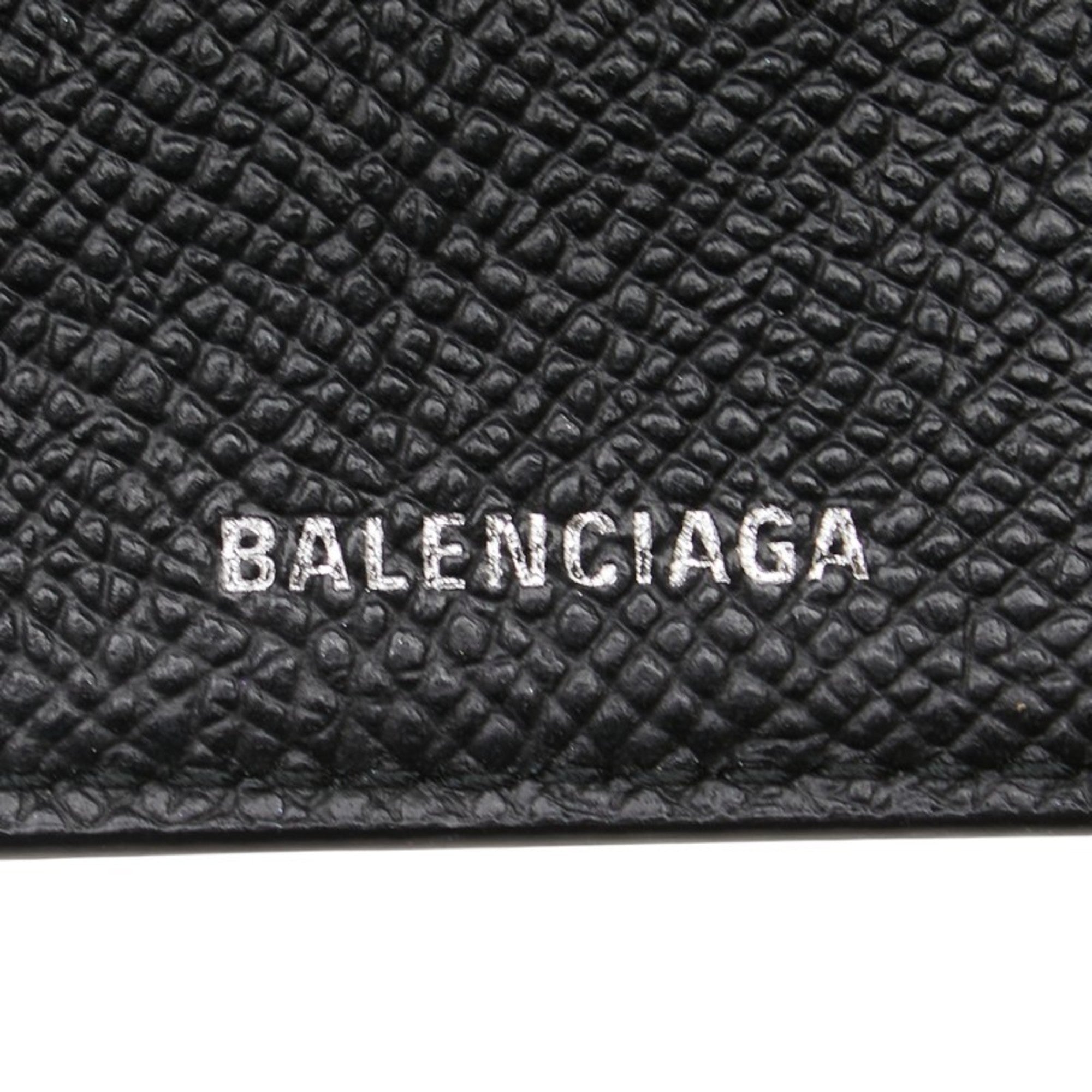 Balenciaga Logo Compact Trifold Wallet 593813 Black Leather Women's BALENCIAGA