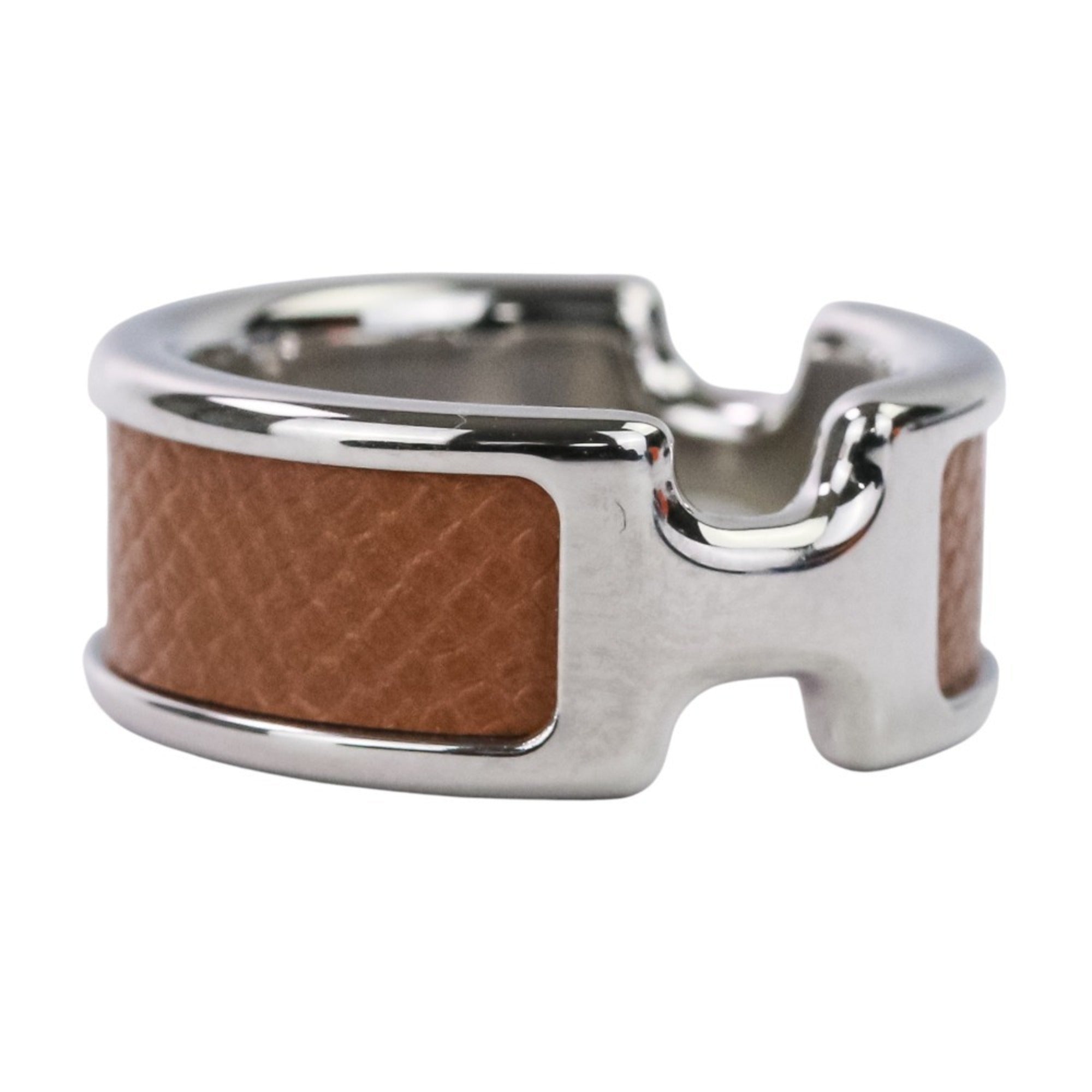 HERMES Olympe PM Ring, Small, Silver, Brown, Women's — Like New