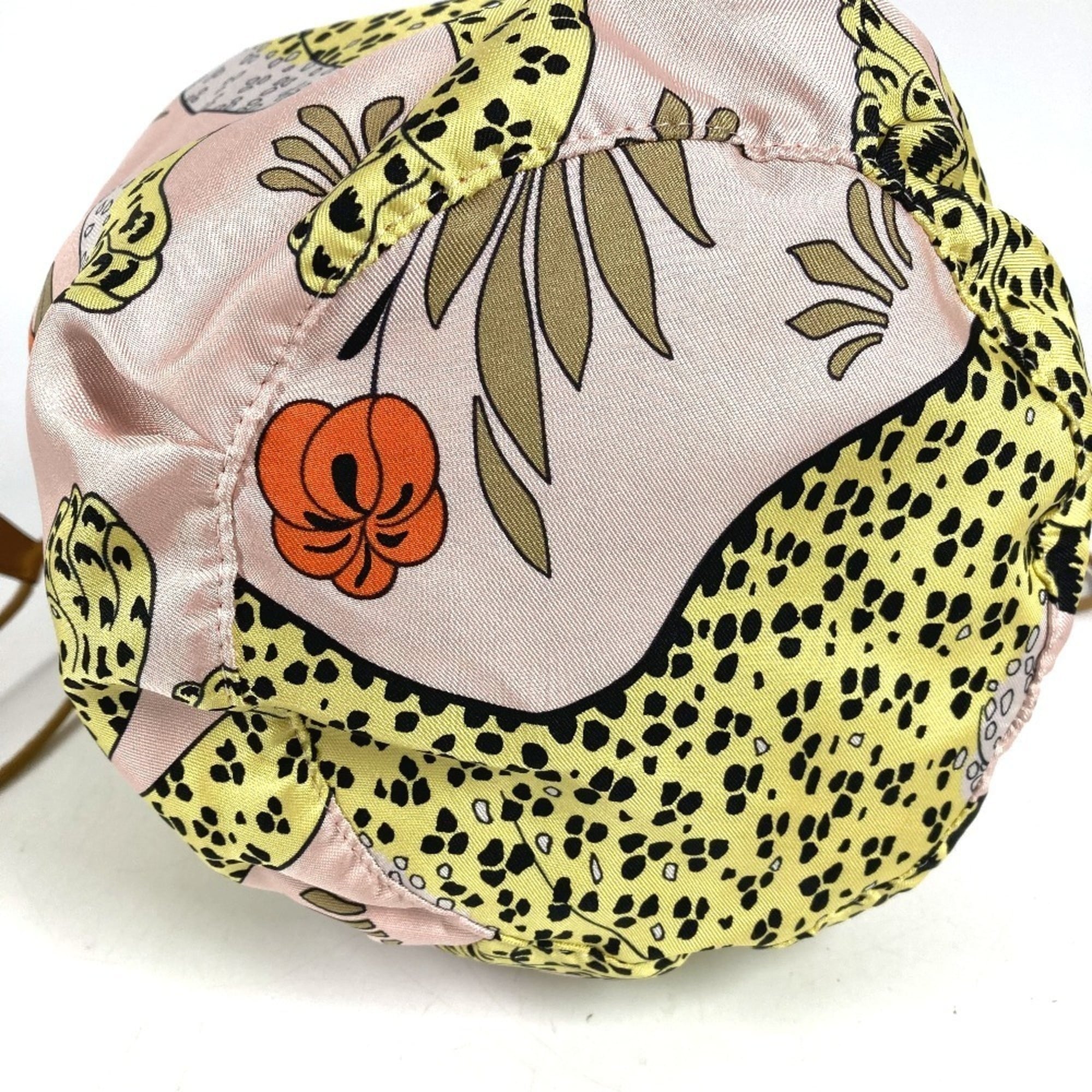 HERMES Hermes Multi Pouch Musardine Drawstring Leopard Print Handbag Silk Women's Pink Like New — Like New
