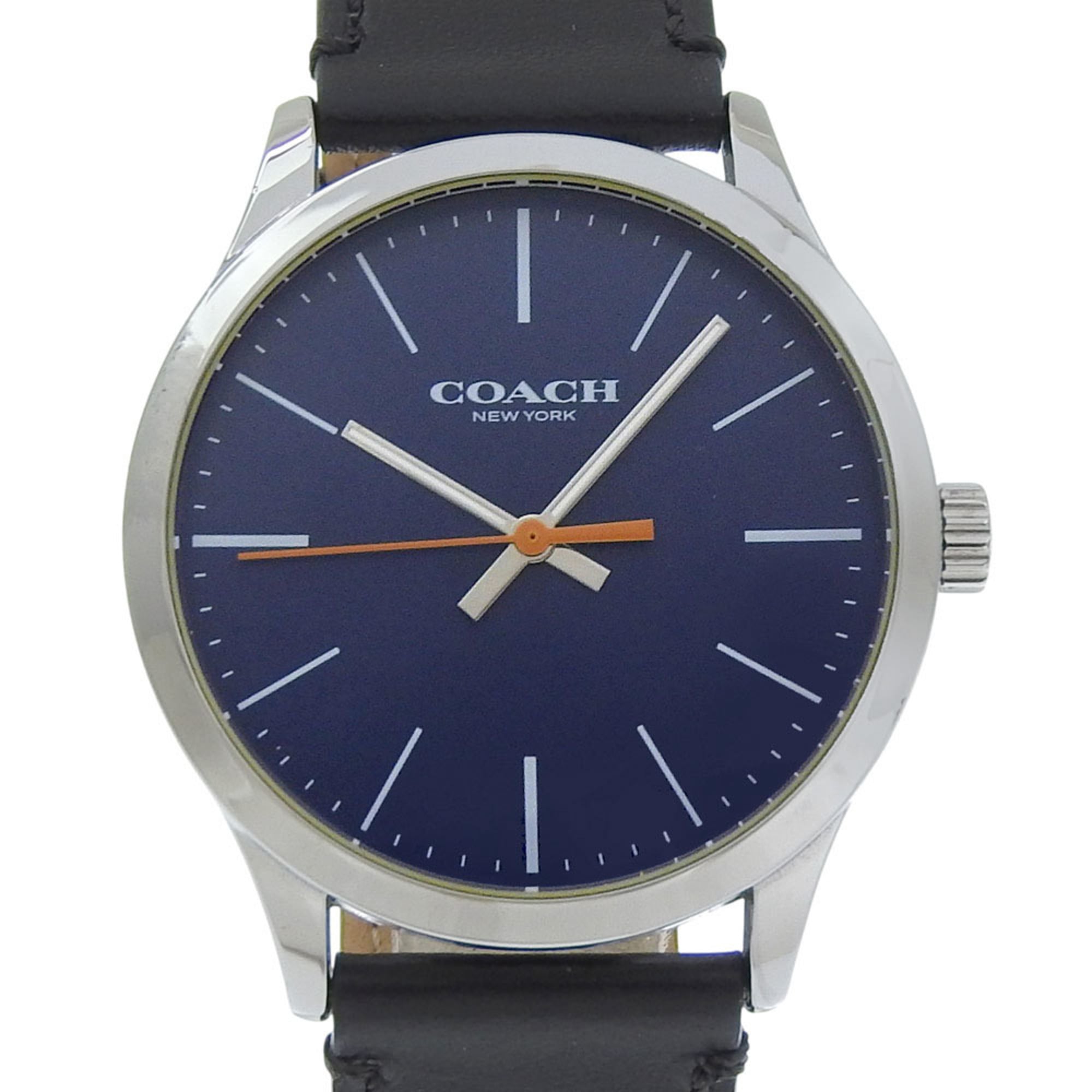 Coach watch CA.118.112.1640, stainless steel, quartz, analog display, blue dial, men's — Very Good