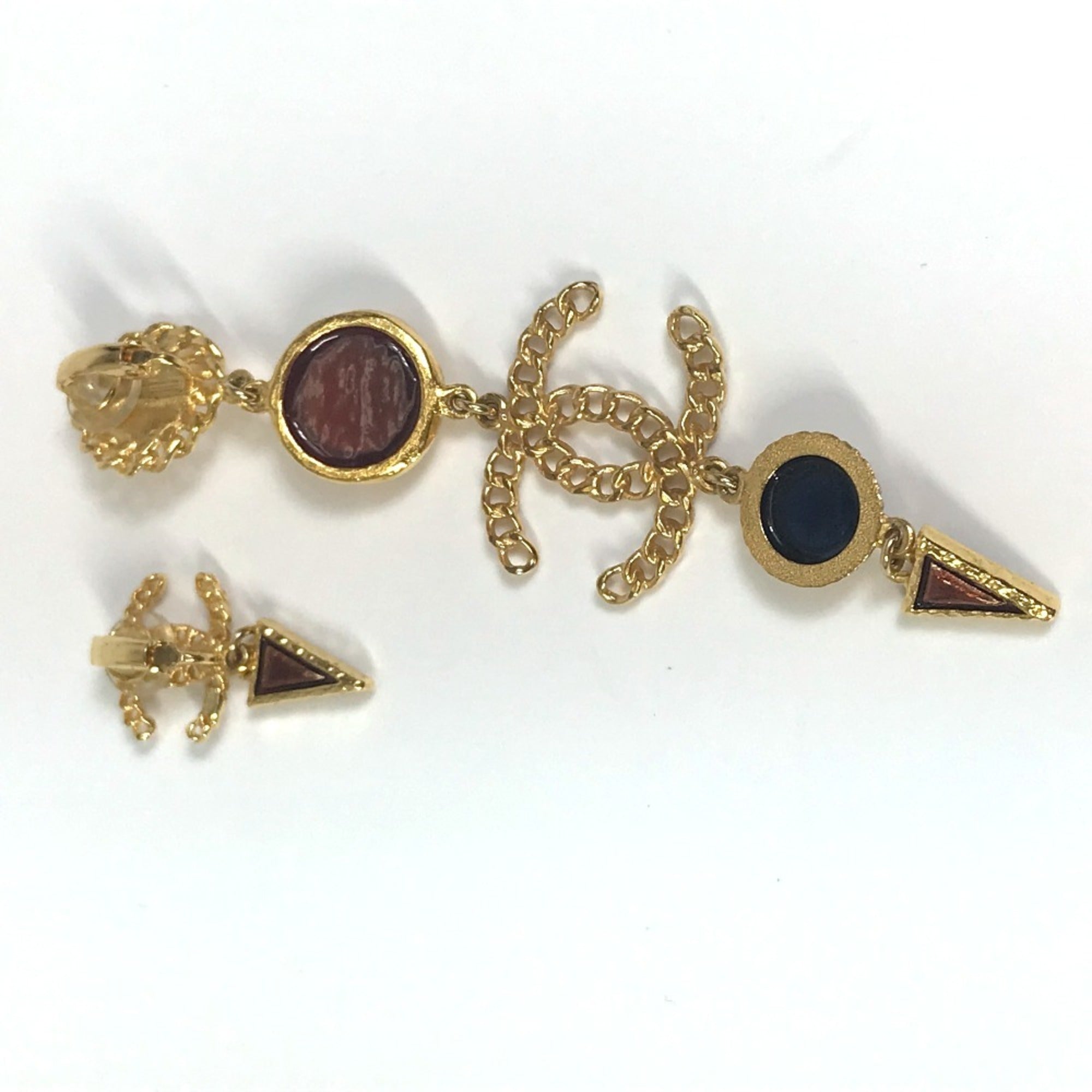 CHANEL CC Coco Mark Color Stone Faux Pearl A18K Earrings GP Women's Gold x Multicolor — Like New