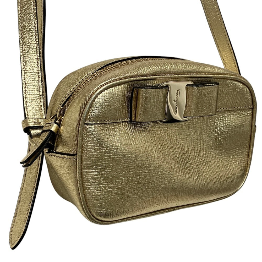 Salvatore Ferragamo Vara Ribbon Camera Shoulder Bag AU-21 H498 Gold Color Women's — Like New