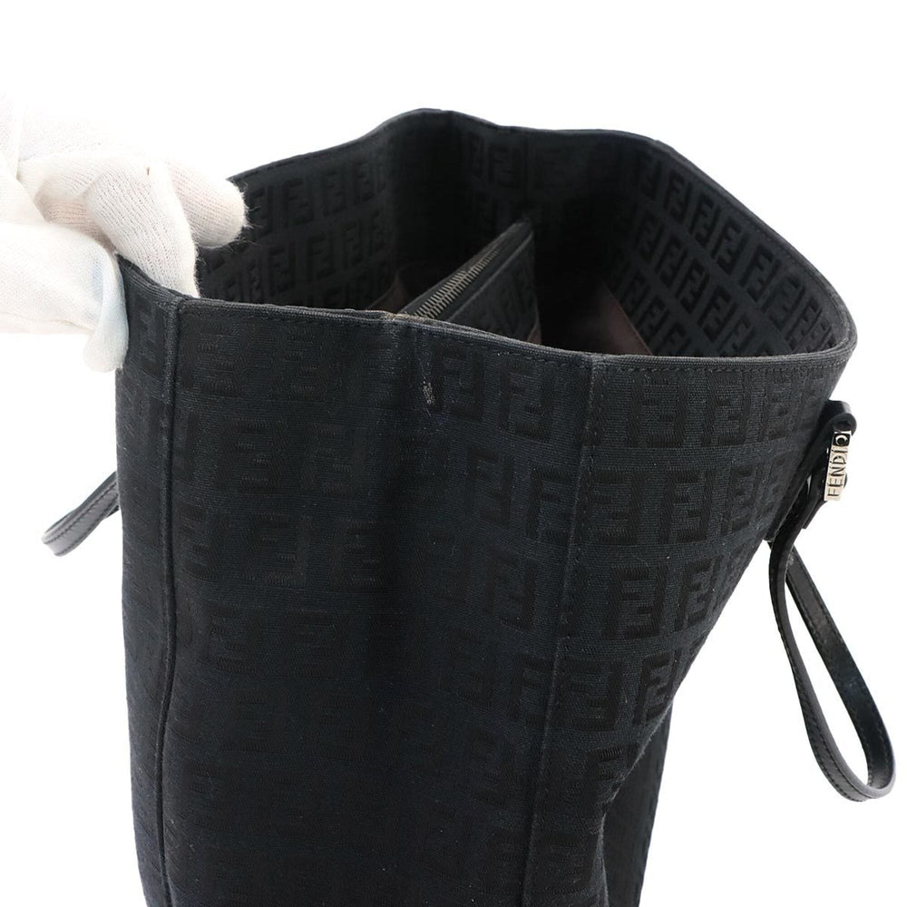 Fendi Zucchino Tote Handbag, Canvas and Leather, Black, 8BH133, Gunmetal Hardware — Like New