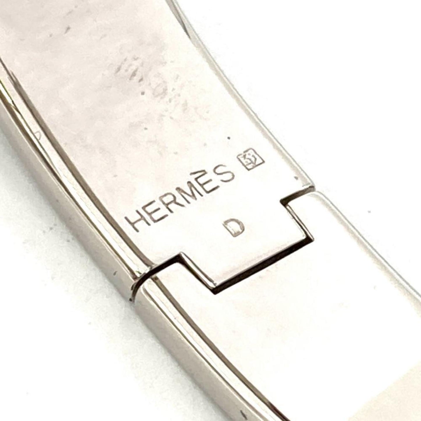 Hermes HERMES H Click Silver Bangle Cuff Enamel Black D Engraved