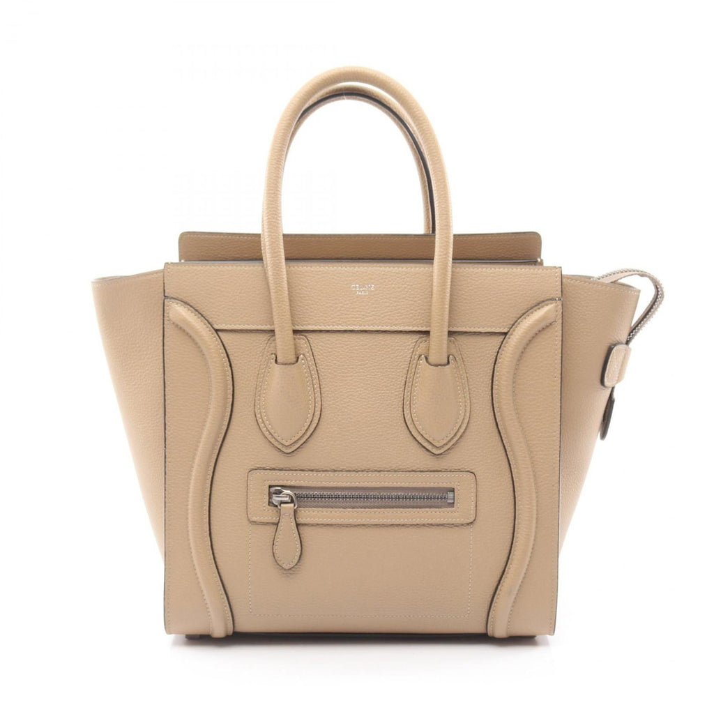 Celine Luggage Micro Shopper Handbag, Leather, Women's, Beige, 189793