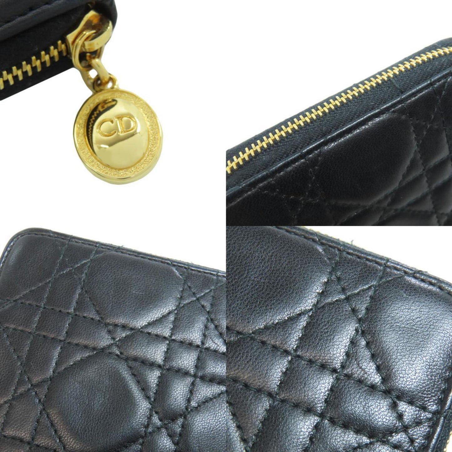 Christian Dior Cannage Bi-fold Wallet Lambskin Women's CHRISTIAN DIOR