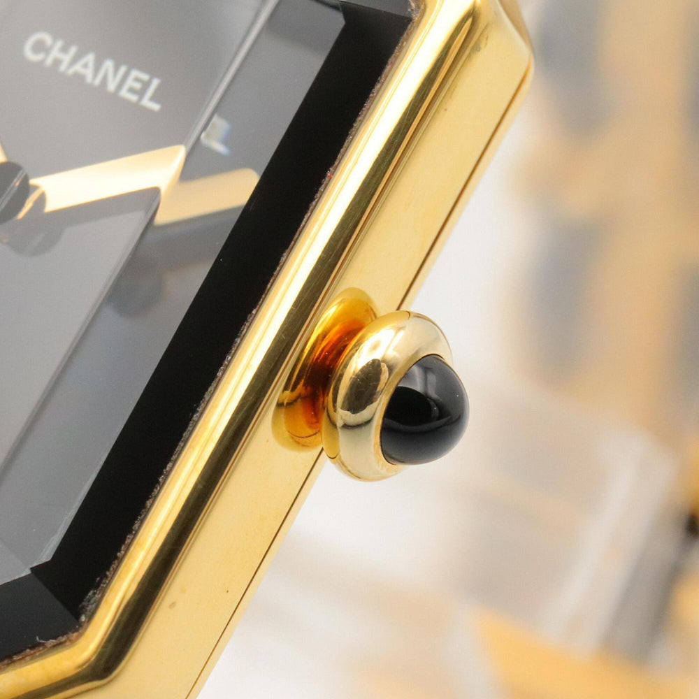 Chanel CHANEL Première S Watch, Gold Plated (GP), Leather Strap, Women's, Black, H0001 — Very Good