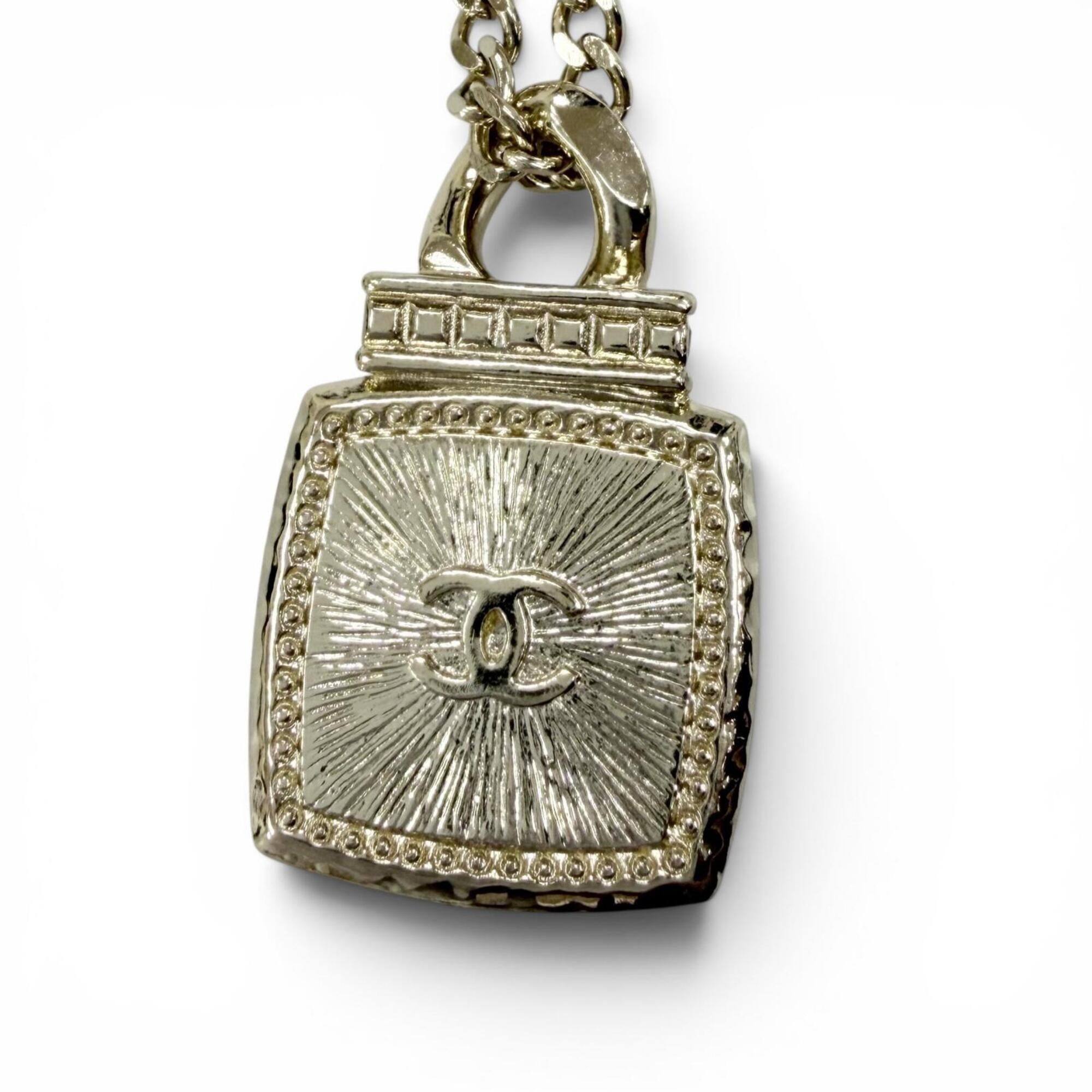 CHANEL A22C Coco Mark Rhinestone Perfume Motif Pendant Necklace, Gold and Pink, Made in France, Women's — Like New