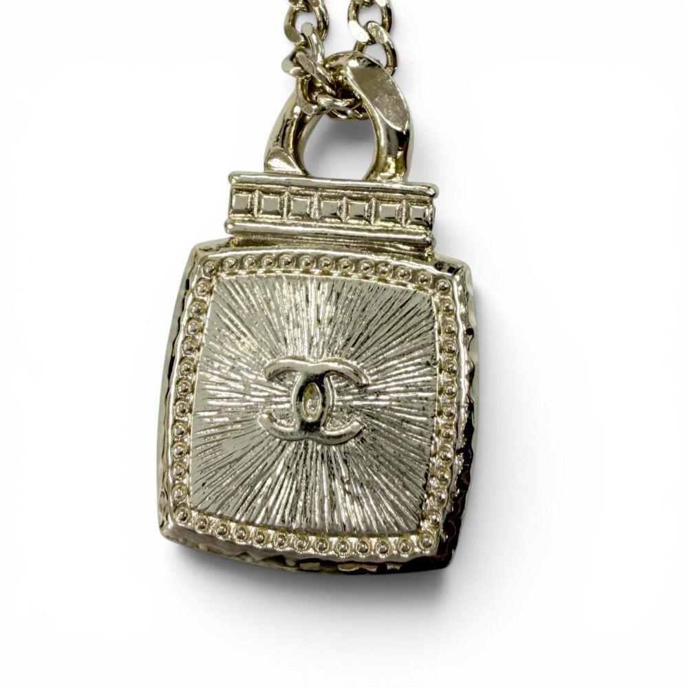CHANEL A22C Coco Mark Rhinestone Perfume Motif Pendant Necklace, Gold and Pink, Made in France, Women's — Like New