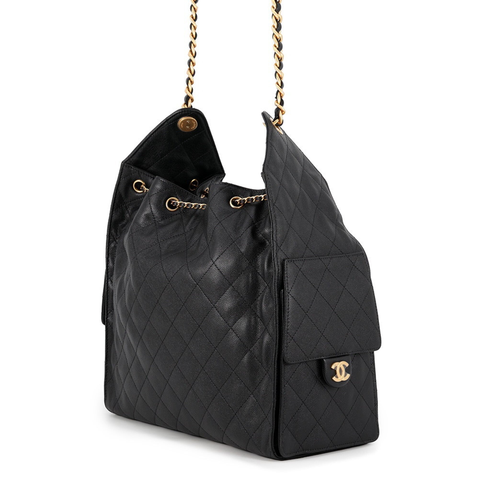 Chanel Chain Shoulder Bag CHANEL25 Medium Coco Mark Matelassé Caviar Skin AS5311 CHANEL Black Handbag Women's — Like New