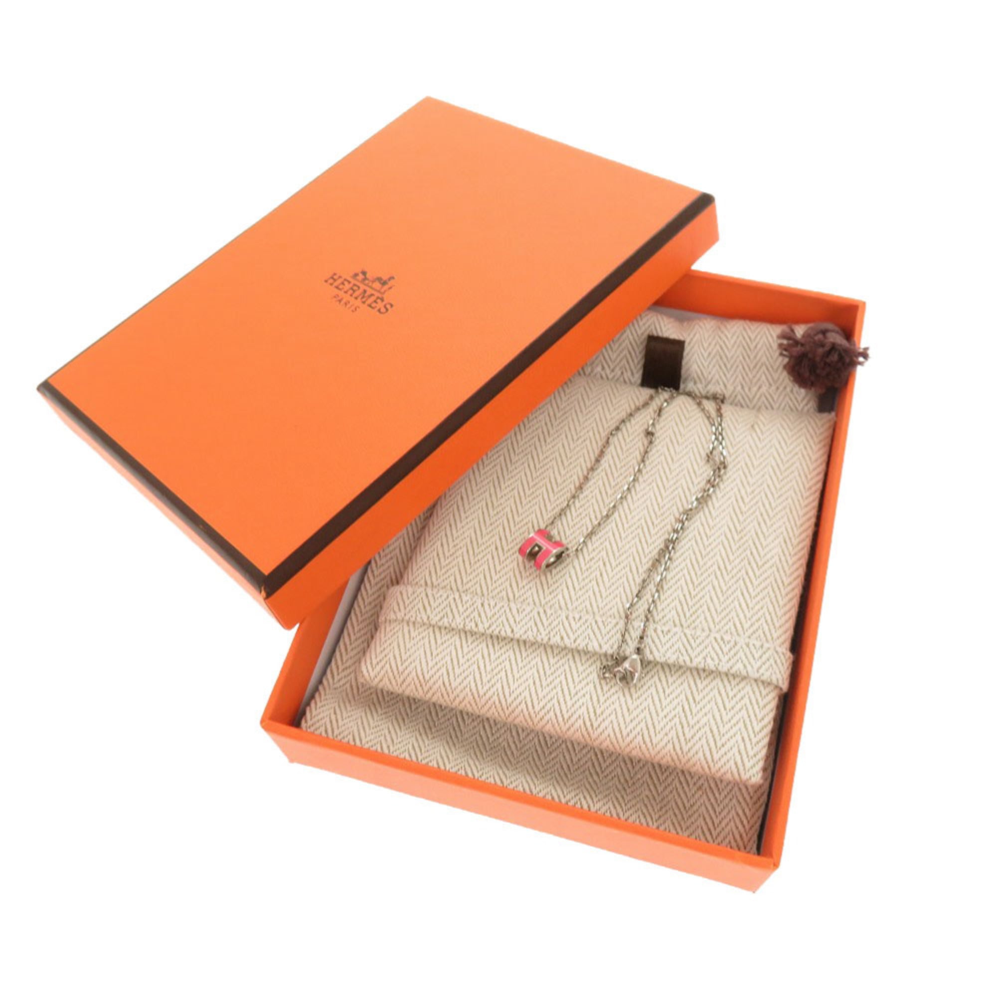 Like new Hermes Pop H Mini Rose Tropic Silver Necklace 1537 HERMES — Like New