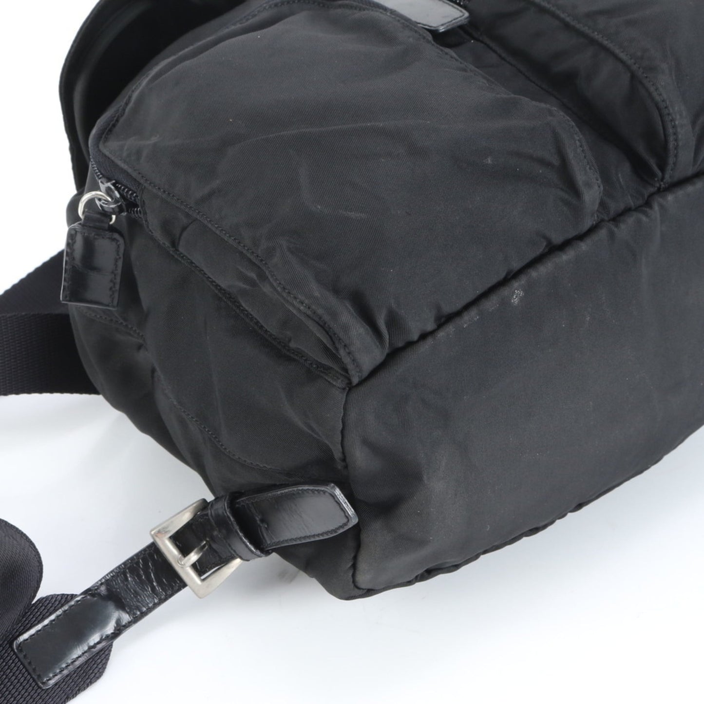 Prada Tessuto nylon triangle logo leather backpack for women