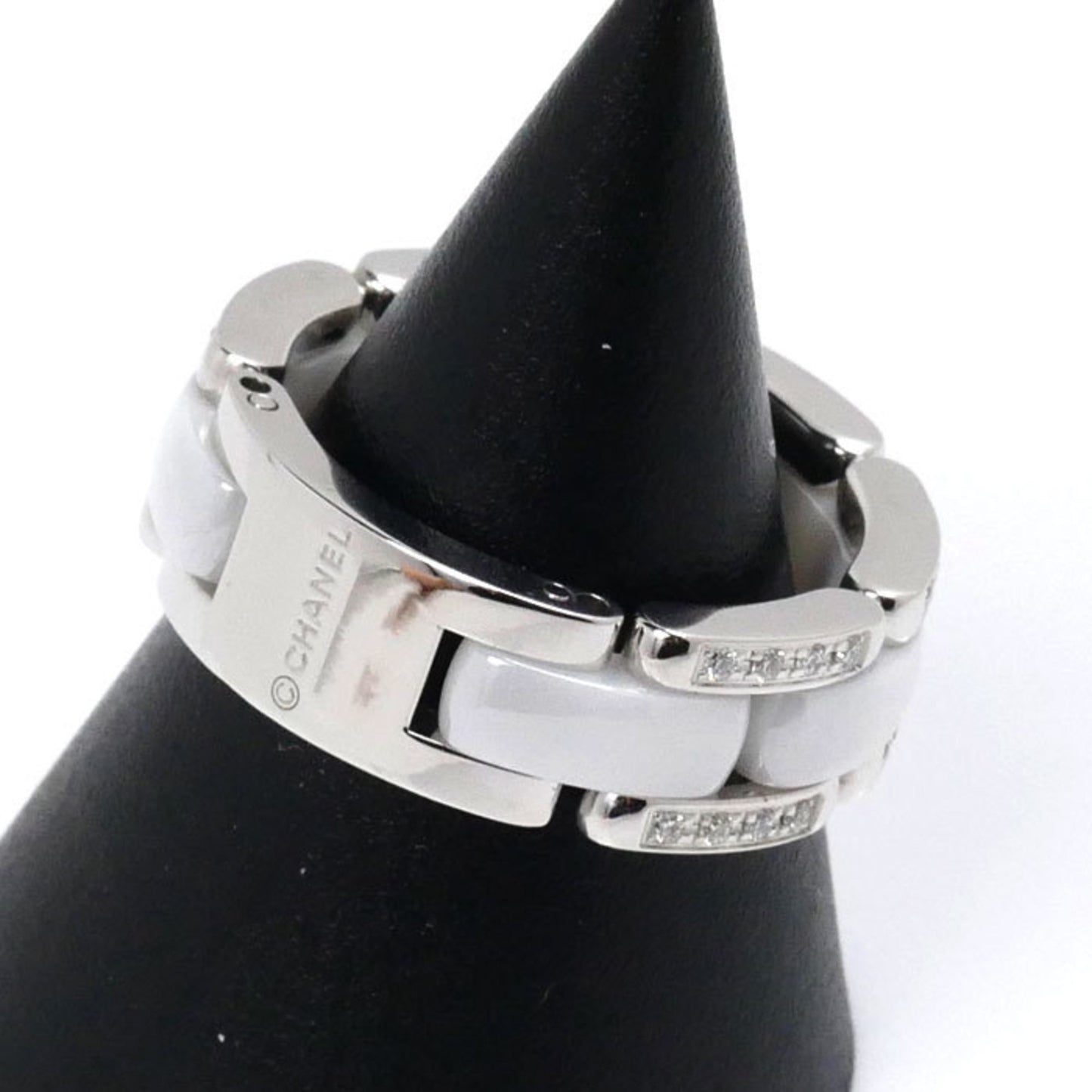 CHANEL K18WG White Gold Ceramic Ultra Collection Medium Ring J2643 Diamond Size 14.5 55 10.7g Women's