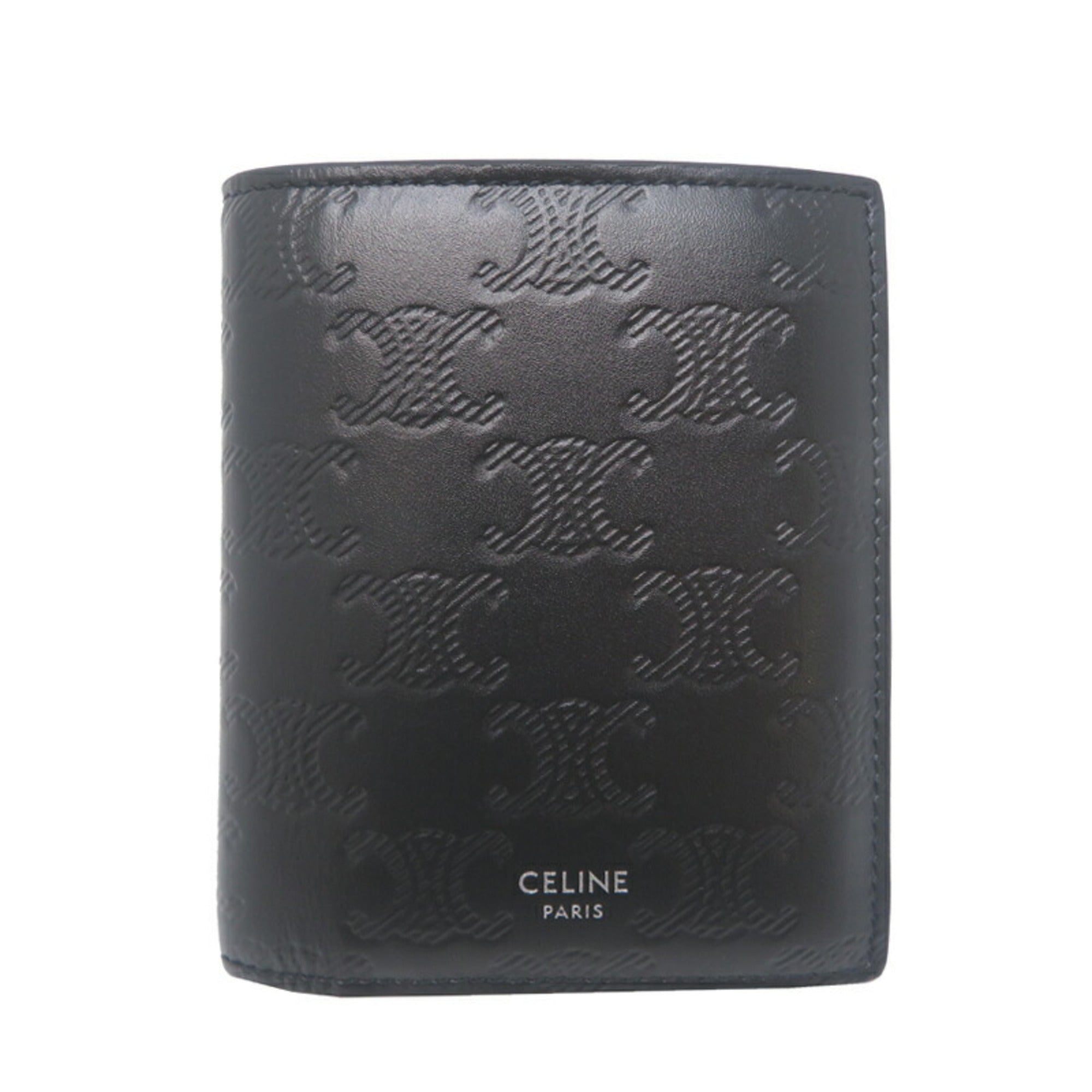 Celine Triomphe Compact Wallet Men's Bifold 10E493FQC.38SI in Black Calfskin