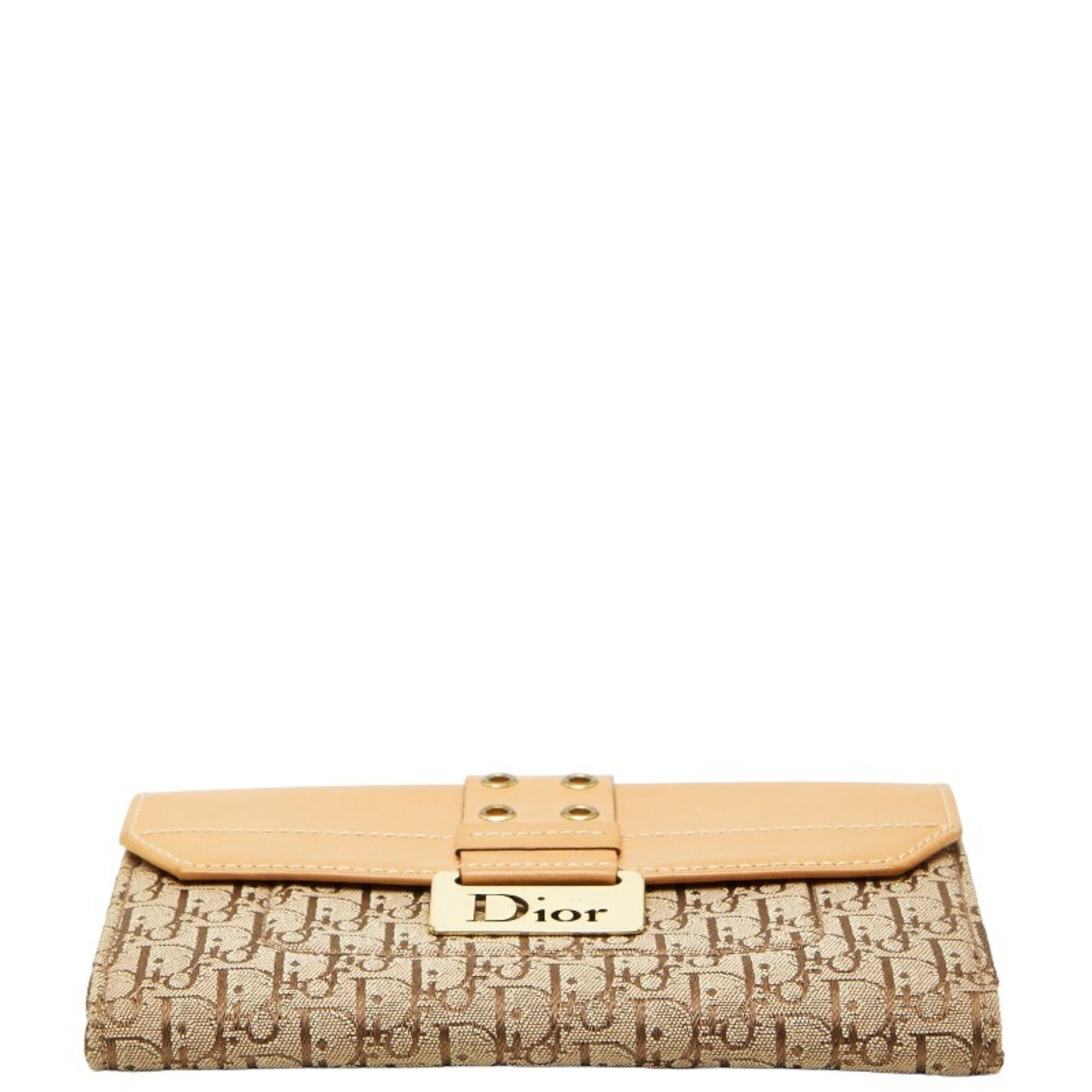 Christian Dior Dior Trotter Long Wallet Beige Brown Canvas Leather Women's