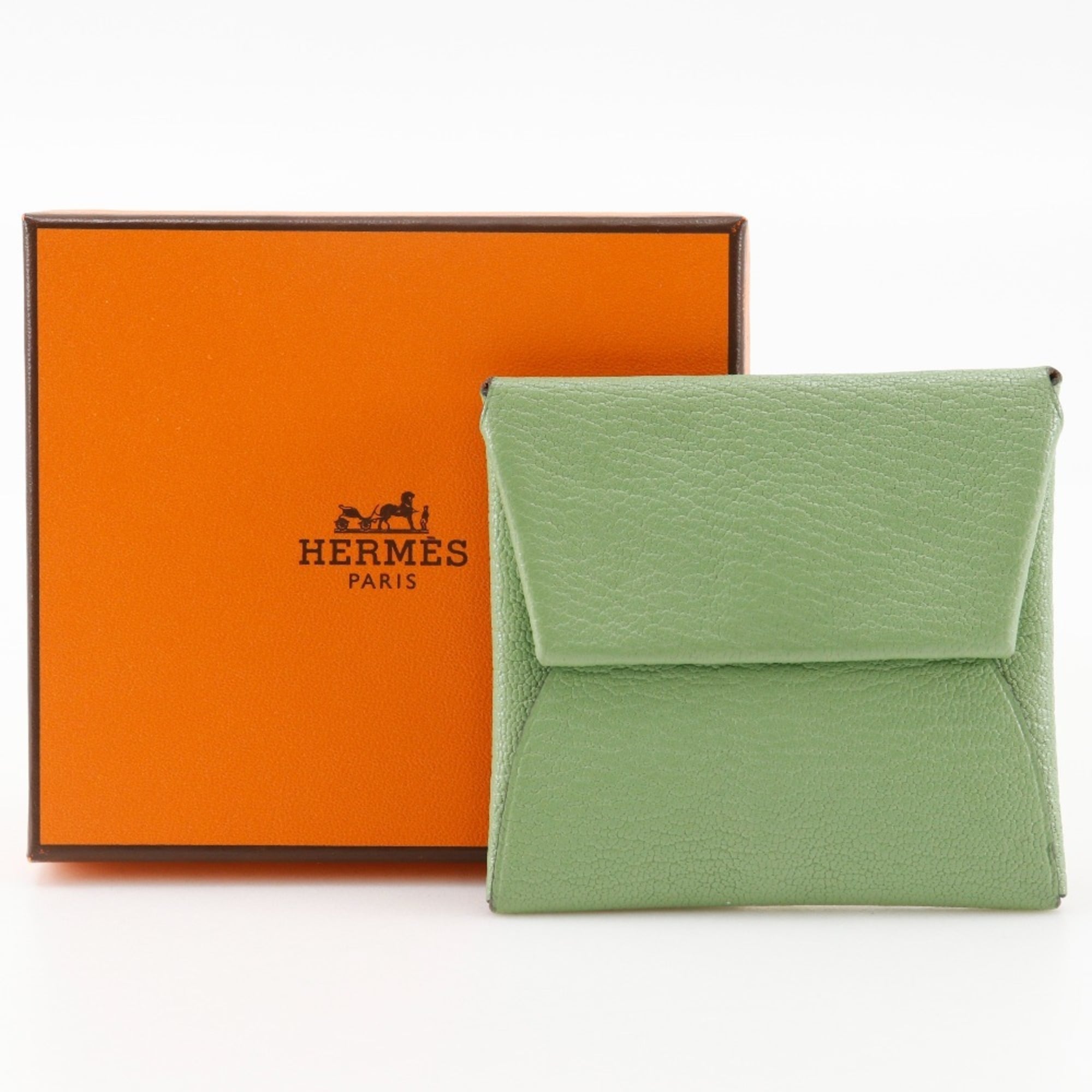 Hermes Bastia Coin Case Chevre Made in France 2023 Green B Snap Button Women's