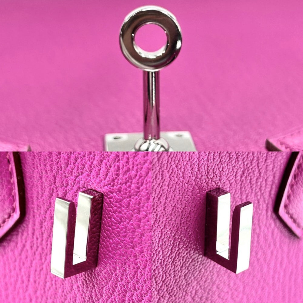 Hermes Birkin 25 handbag for women, with internal stitching, HERMES B stamp, Chevre leather, purple tones, silver hardware, 2023 model — Like New