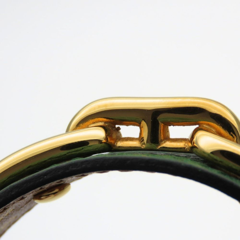 Hermes Chaine d'Ancre Bangle, Leather and Metal, Green Gold Plated, GP, Women's, HERMES