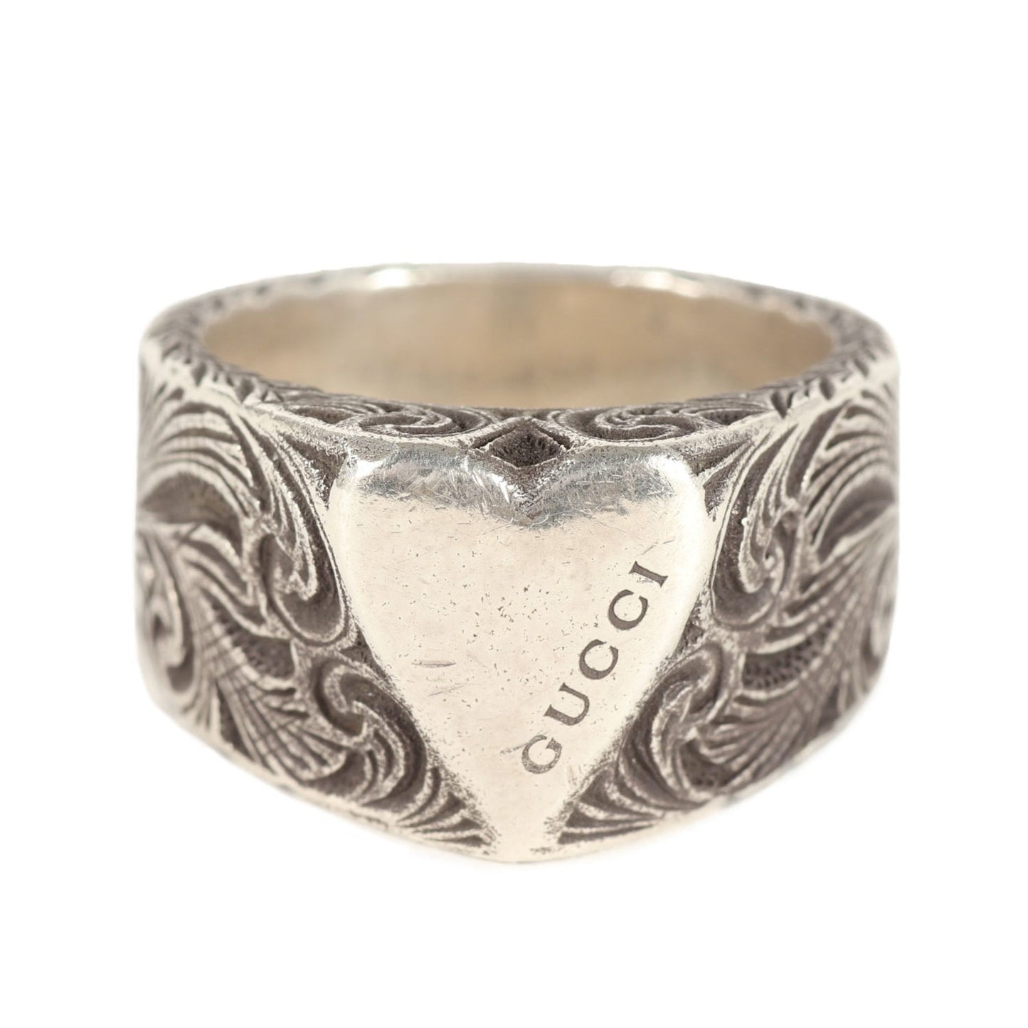 GUCCI Arabesque Heart Ring, Size 17, Ag925 Silver, Men's