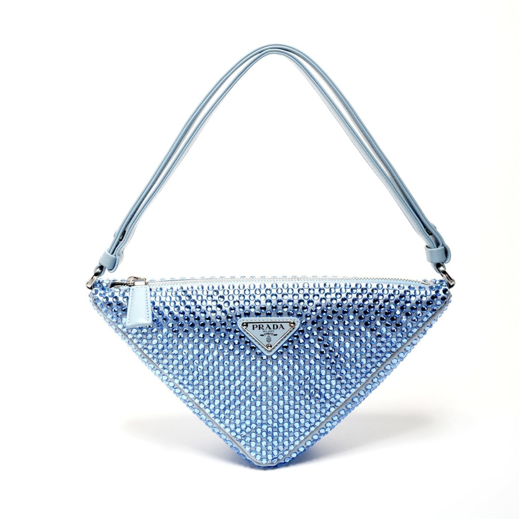 Prada Rhinestone Satin Crystal Triangle 2-Way Shoulder Bag in Blue