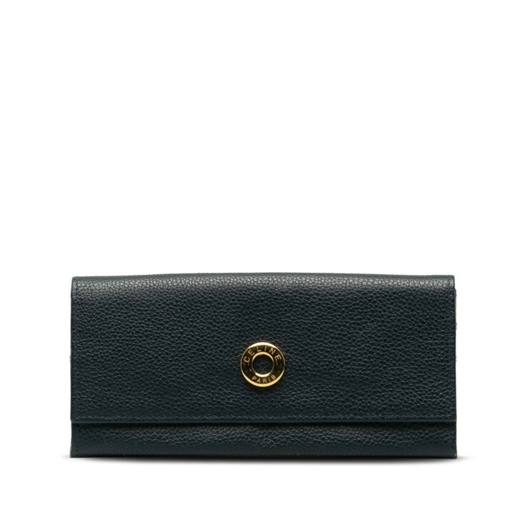 CELINE Circle Long Wallet Black Leather Women's