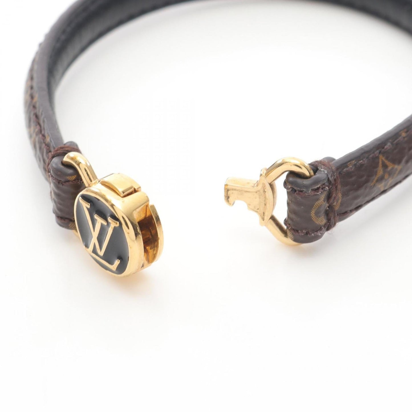 Louis Vuitton LV Click It Monogram Bracelet, Leather, Gold-Plated, Women's, Brown and Black
